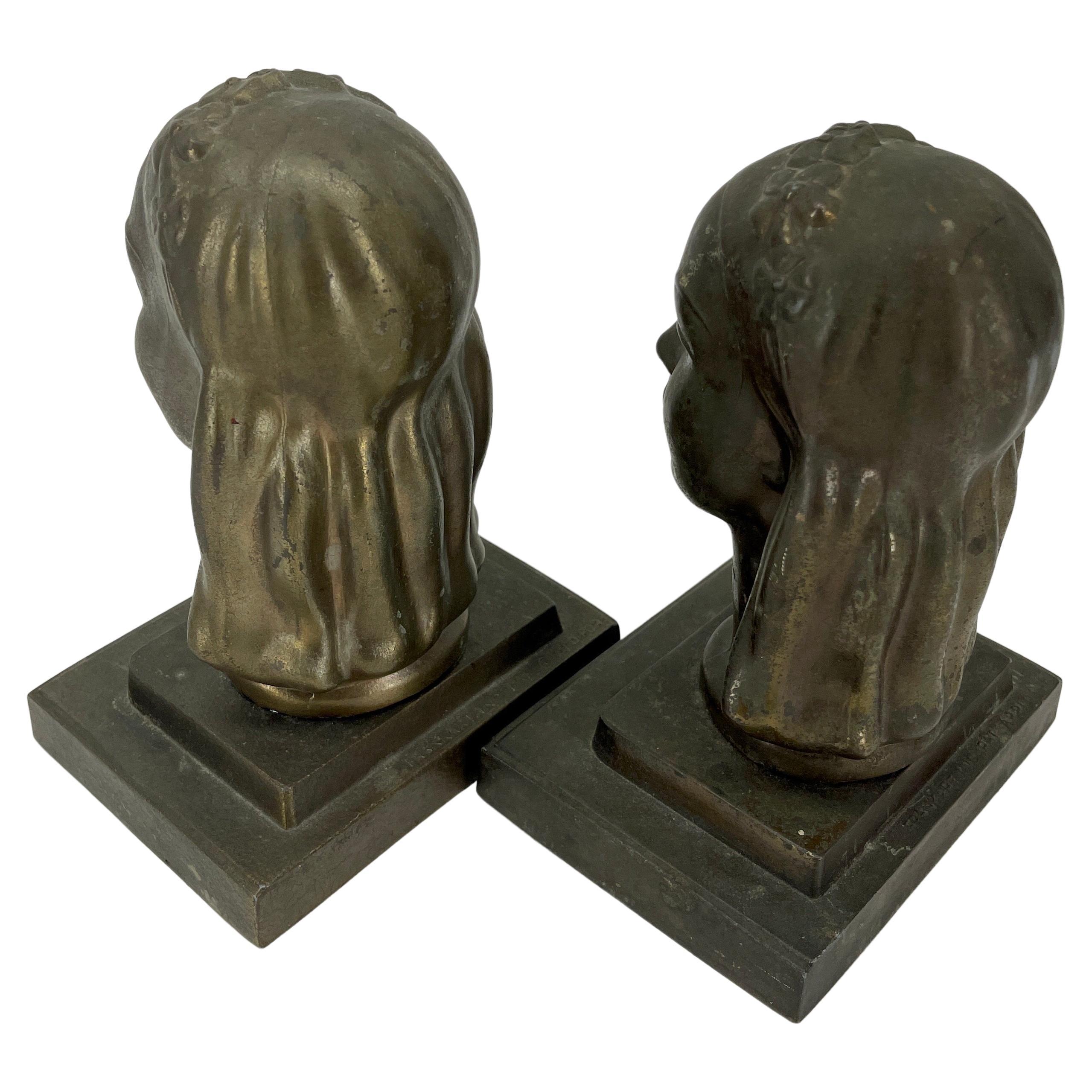 Pair Art Deco Female Bust Bookends Sculptures by Frankart, circa 1930s 5