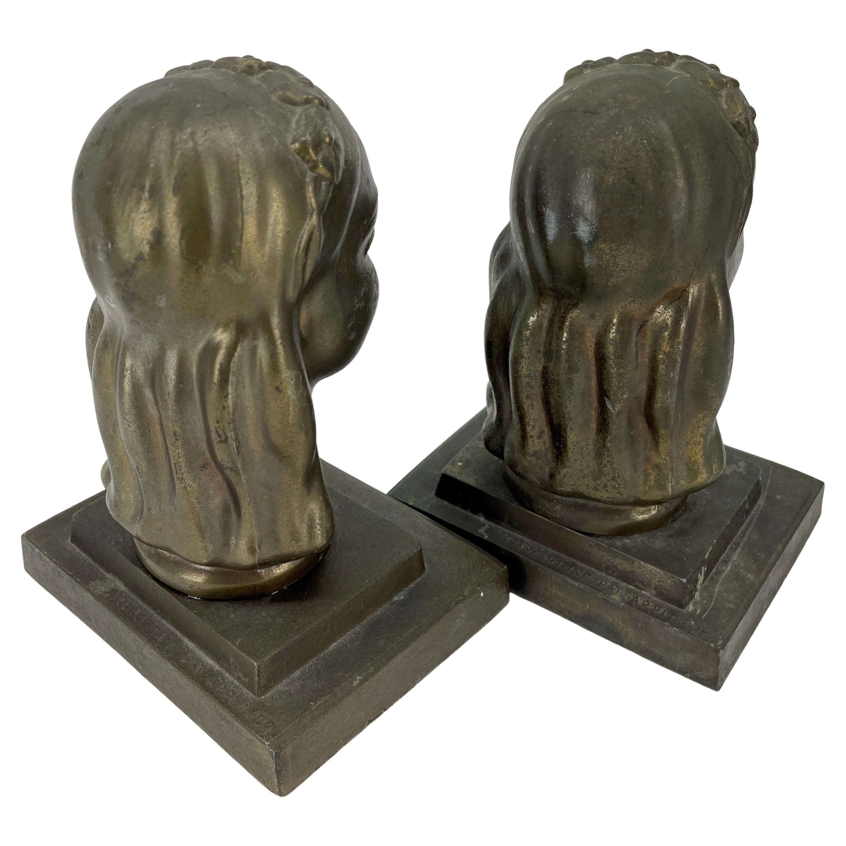 Pair Art Deco Female Bust Bookends Sculptures by Frankart, circa 1930s 6