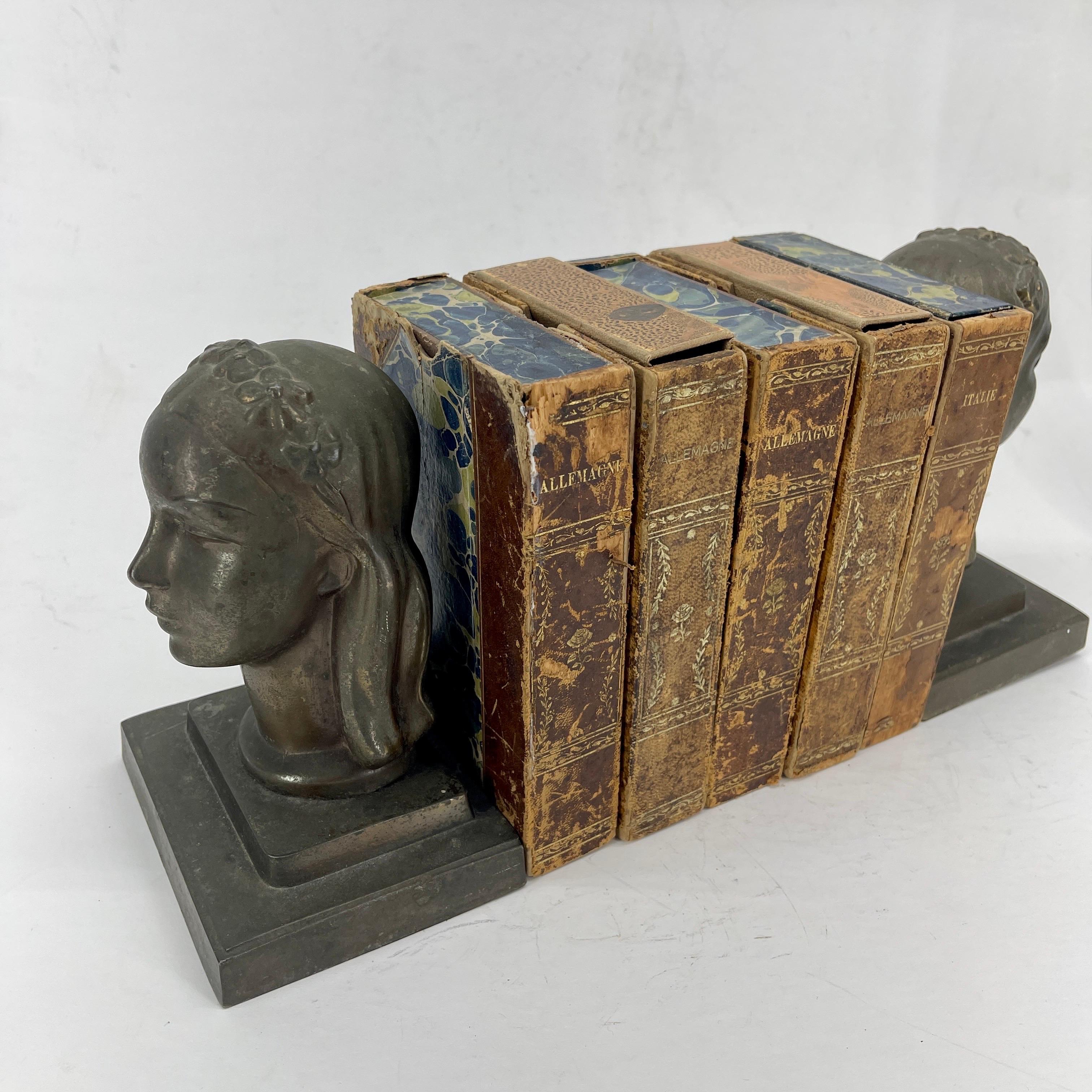 Pair Art Deco Female Bust Bookends Sculptures by Frankart, circa 1930s 9