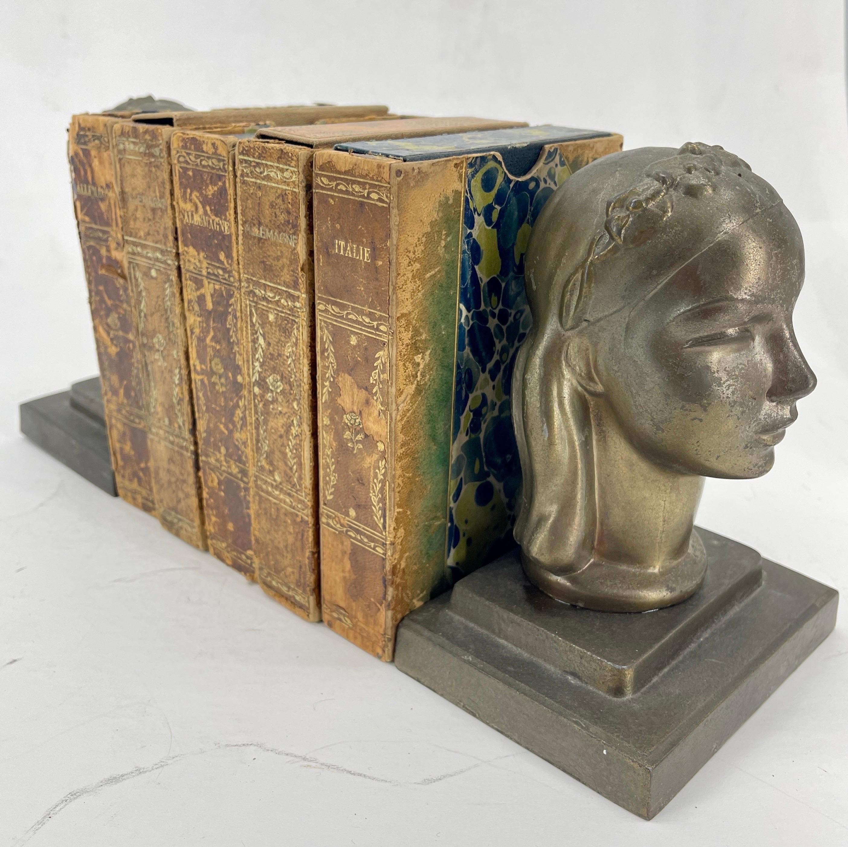 Pair Art Deco Female Bust Bookends Sculptures by Frankart, circa 1930s 10