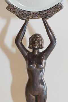 Pair of Art Deco Figural Silvered Metal Boudoir Table Mirrors by Limousin