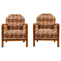 Antique Pair Art Deco King Épinglé Lounge Chairs