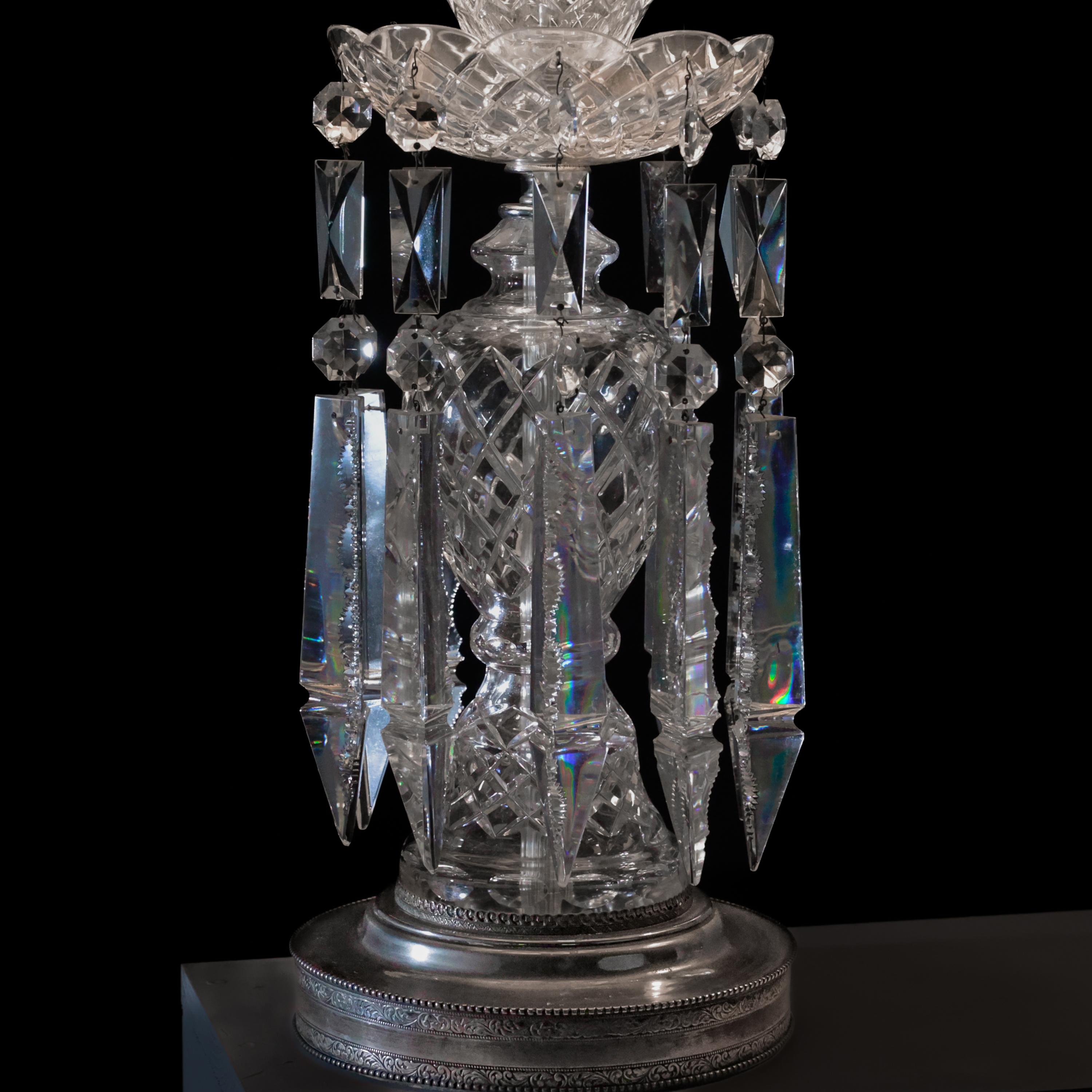 Pair, Art Deco Lead Crystal Drop Table Lamps, Original Shades, Astor Quality 4