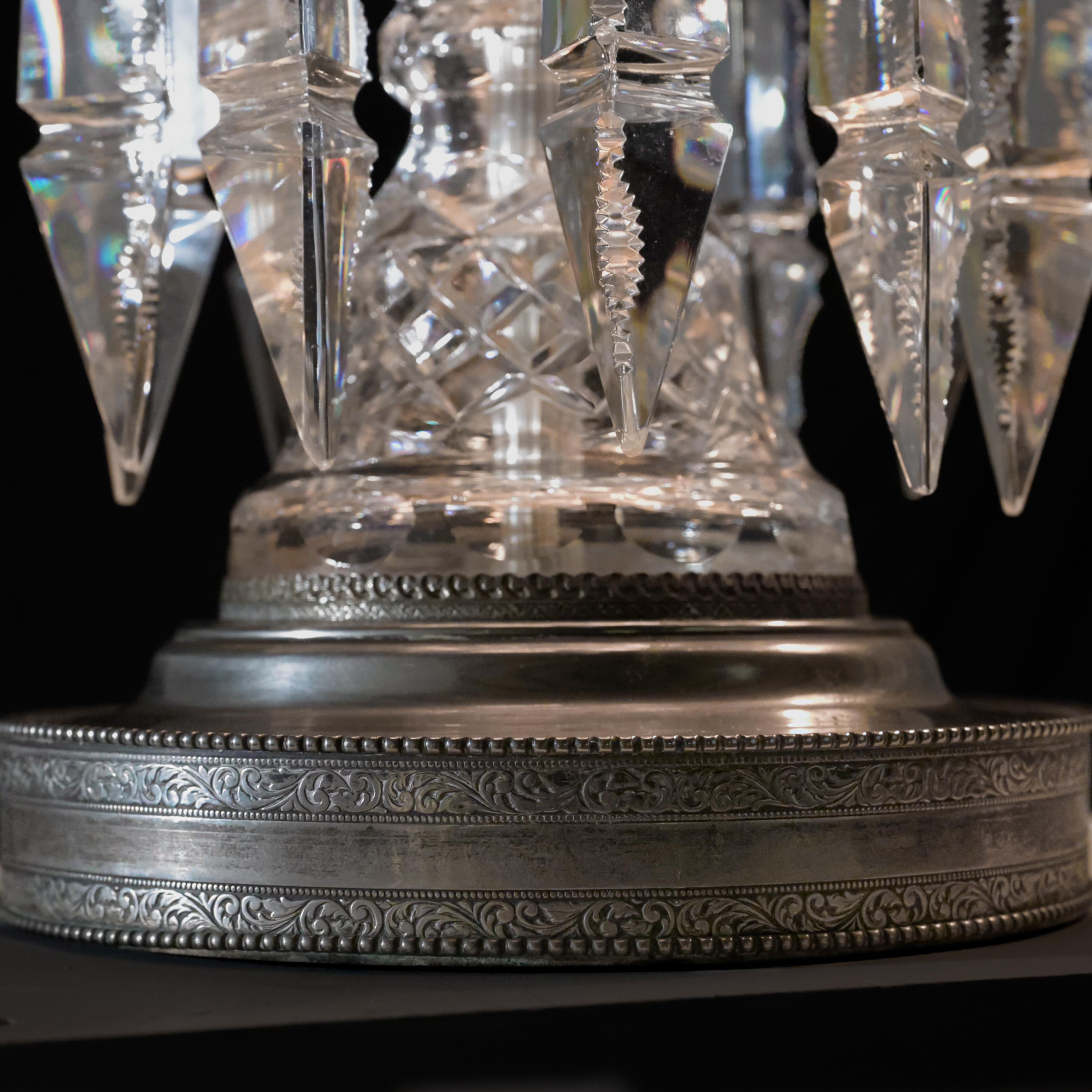 Pair, Art Deco Lead Crystal Drop Table Lamps, Original Shades, Astor Quality 6