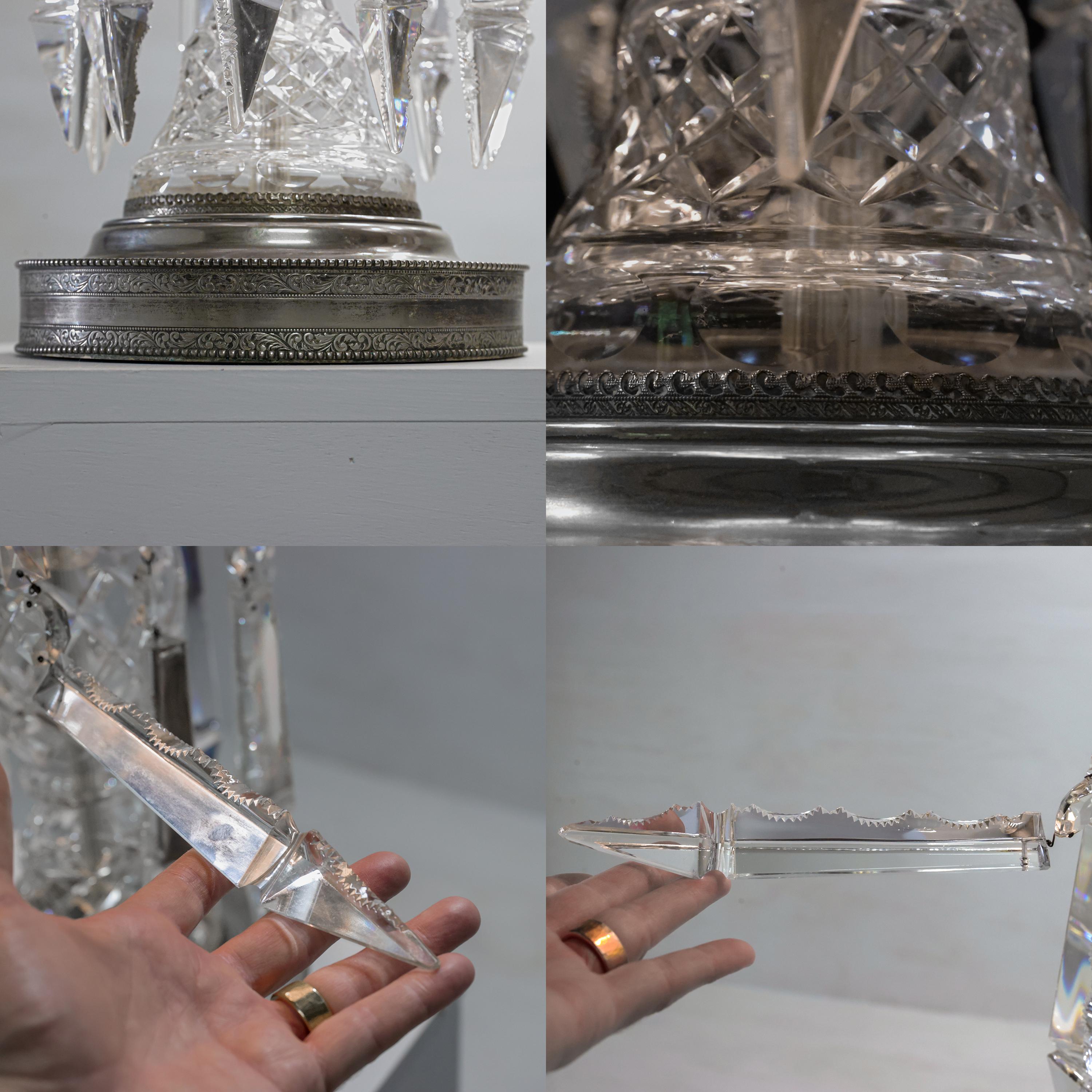 Pair, Art Deco Lead Crystal Drop Table Lamps, Original Shades, Astor Quality 7