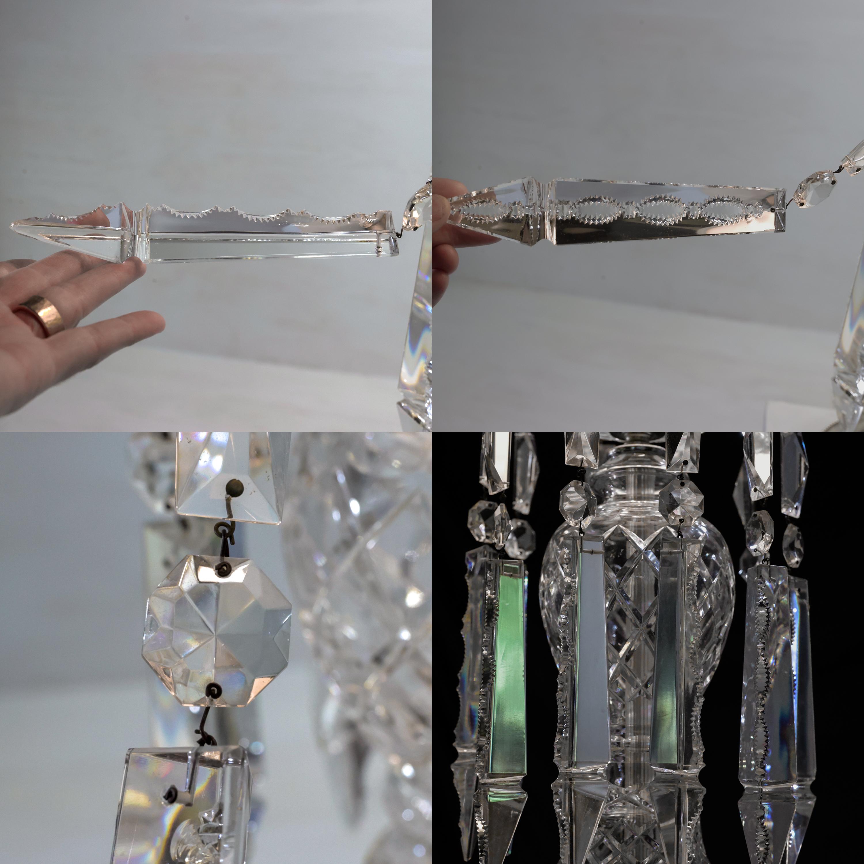 Pair, Art Deco Lead Crystal Drop Table Lamps, Original Shades, Astor Quality 9