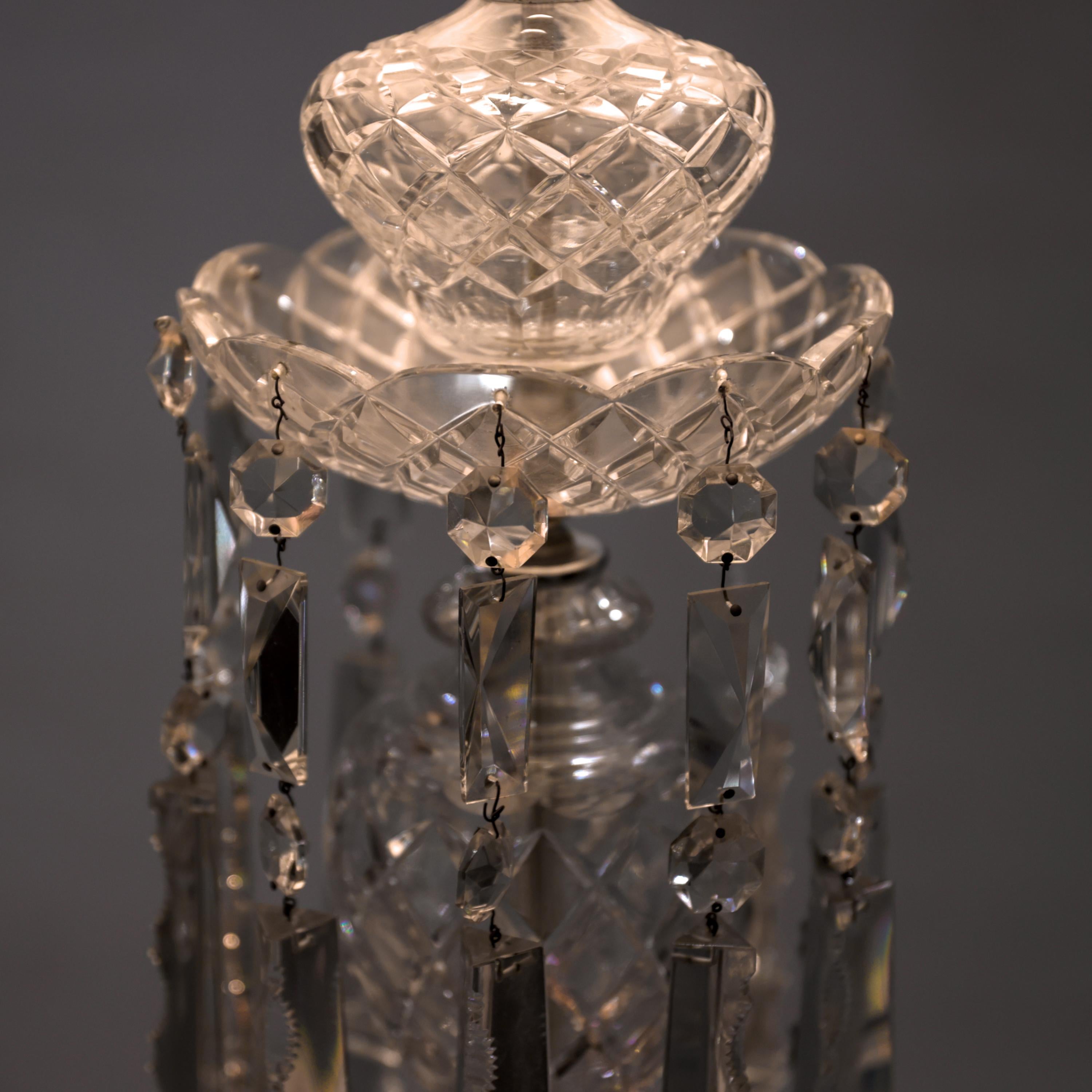 Pair, Art Deco Lead Crystal Drop Table Lamps, Original Shades, Astor Quality 2