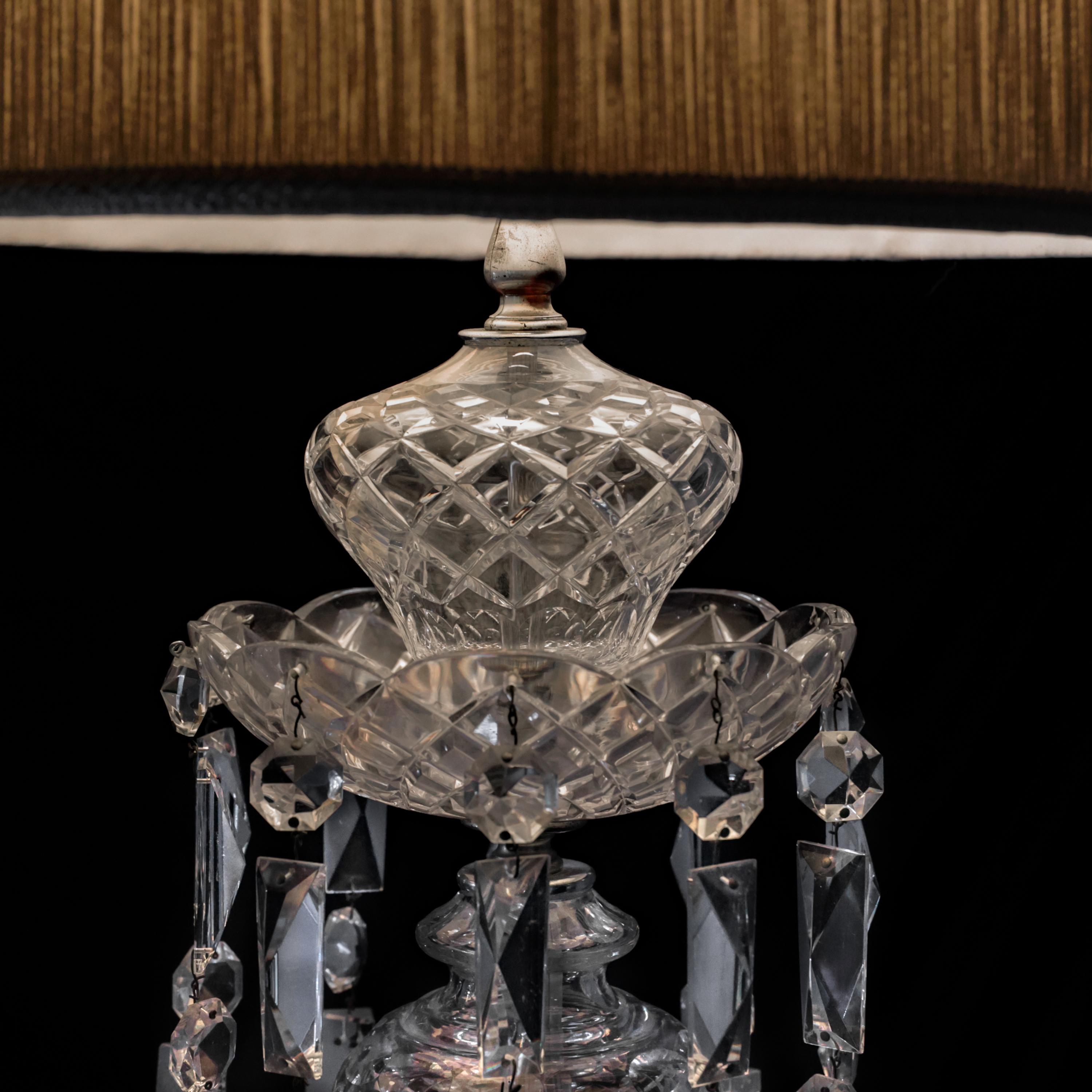 Pair, Art Deco Lead Crystal Drop Table Lamps, Original Shades, Astor Quality 3