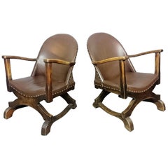 Pair Art Deco Leather Armchairs