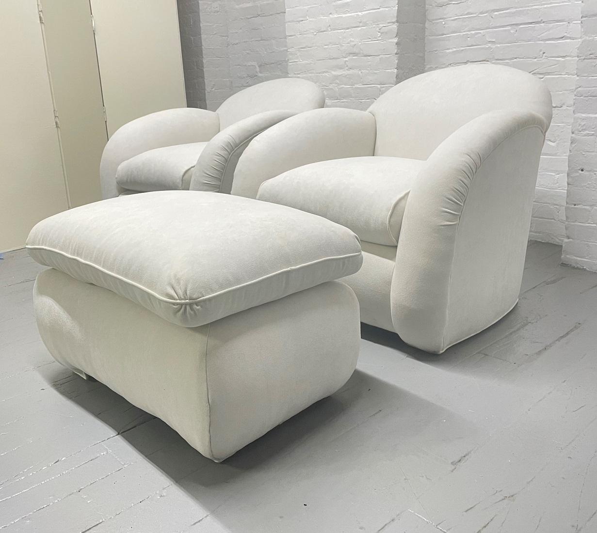 Mid-20th Century Pair Art Deco Lounge Chairs with Matching Ottoman For Sale