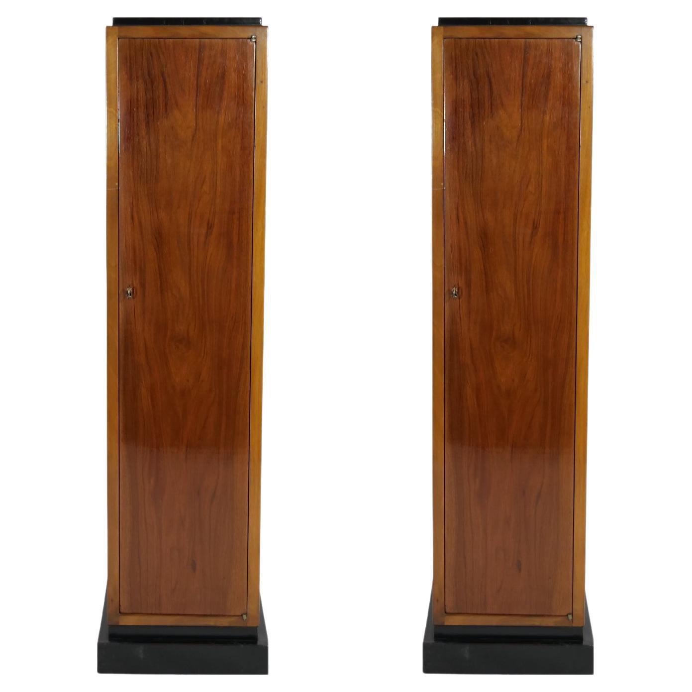 Pair Art Deco Mahogany Cabinet Pedestals 