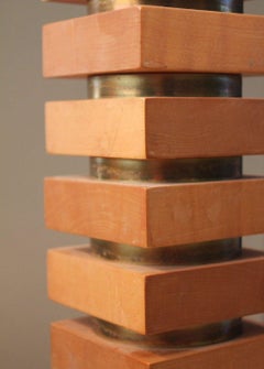 PAIR! ART DECO Maple & Brass STACKED 1940s Table Lamps Russel Wright Skyscraper