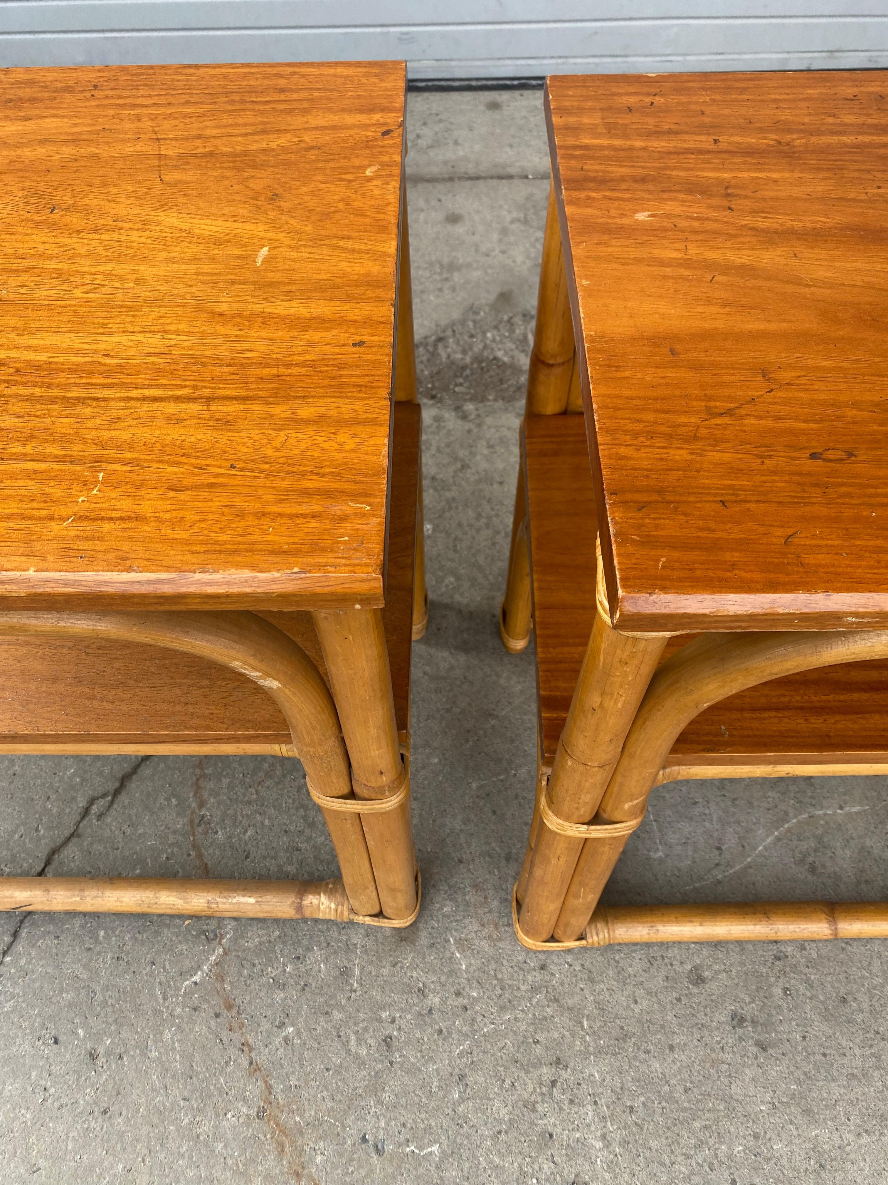 Pair Art Deco / Modernist Bamboo Step End Tables by Rattan Art, Philippines For Sale 2