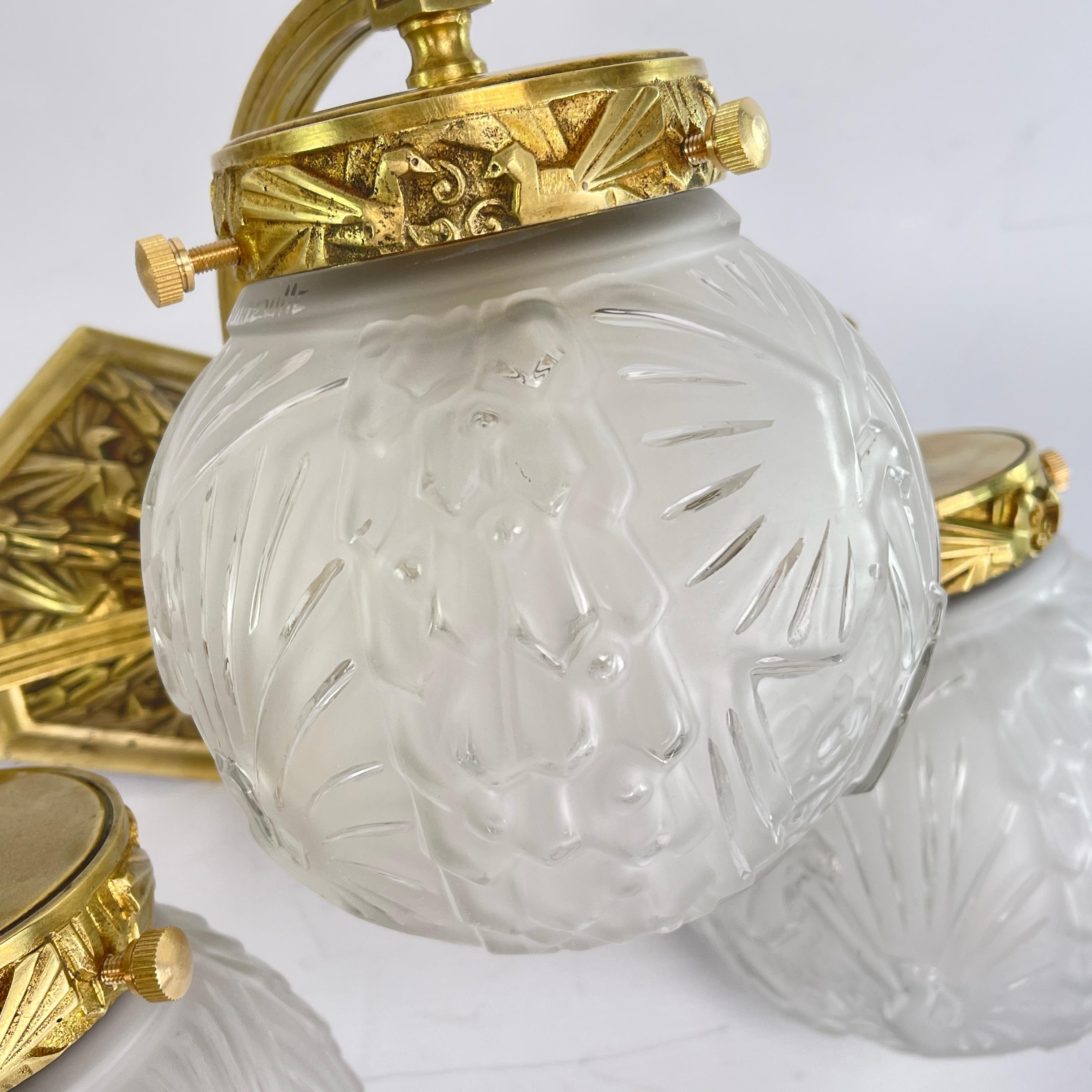 Pair ART DECO Muller Frères sconces with peacock motif wall applique lamps 30s For Sale 4