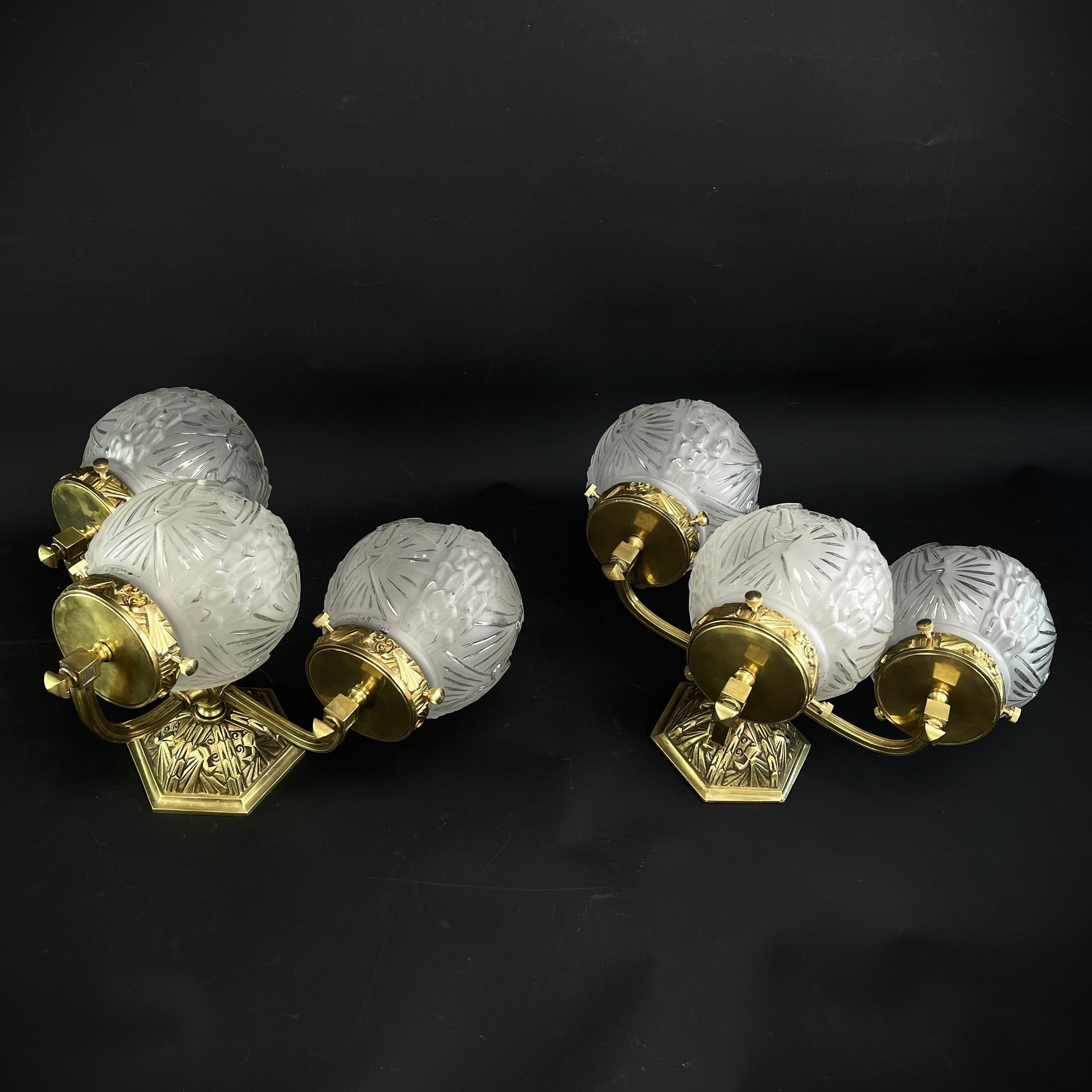 Pair ART DECO Muller Frères sconces with peacock motif wall applique lamps 30s For Sale 6