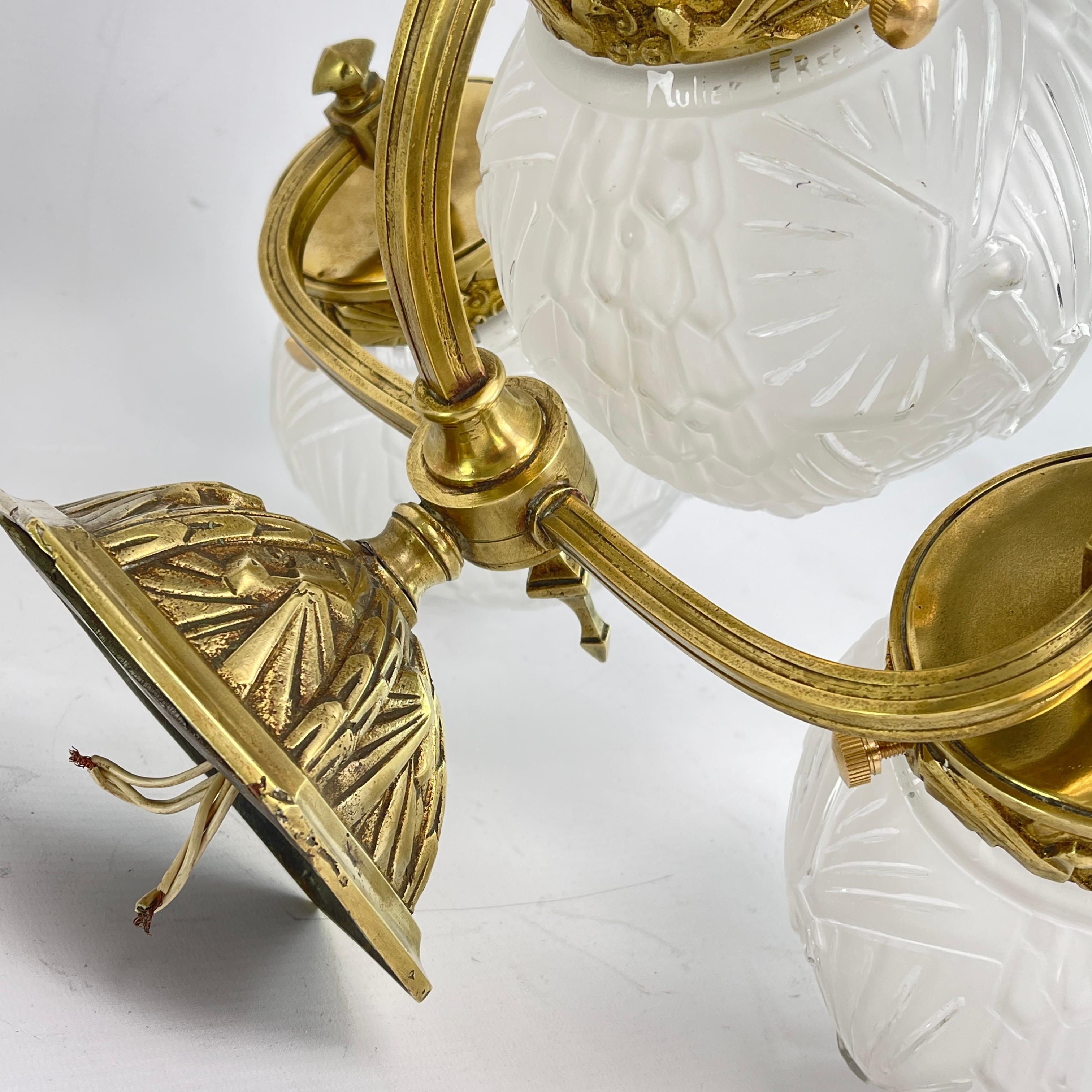 Pair ART DECO Muller Frères sconces with peacock motif wall applique lamps 30s For Sale 2