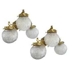 Pair ART DECO Muller Frères sconces with peacock motif wall applique lamps 30s