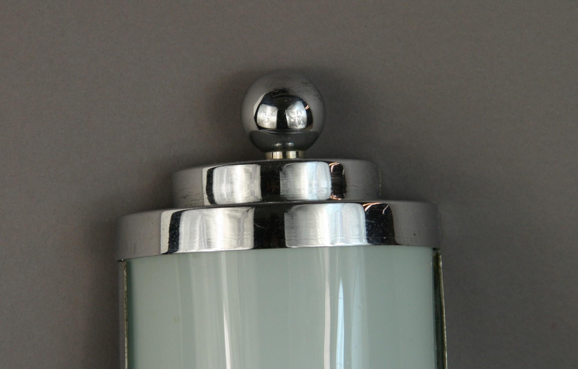 Pair of Art Deco Nickel and Glass Sconces In Good Condition In Douglas Manor, NY