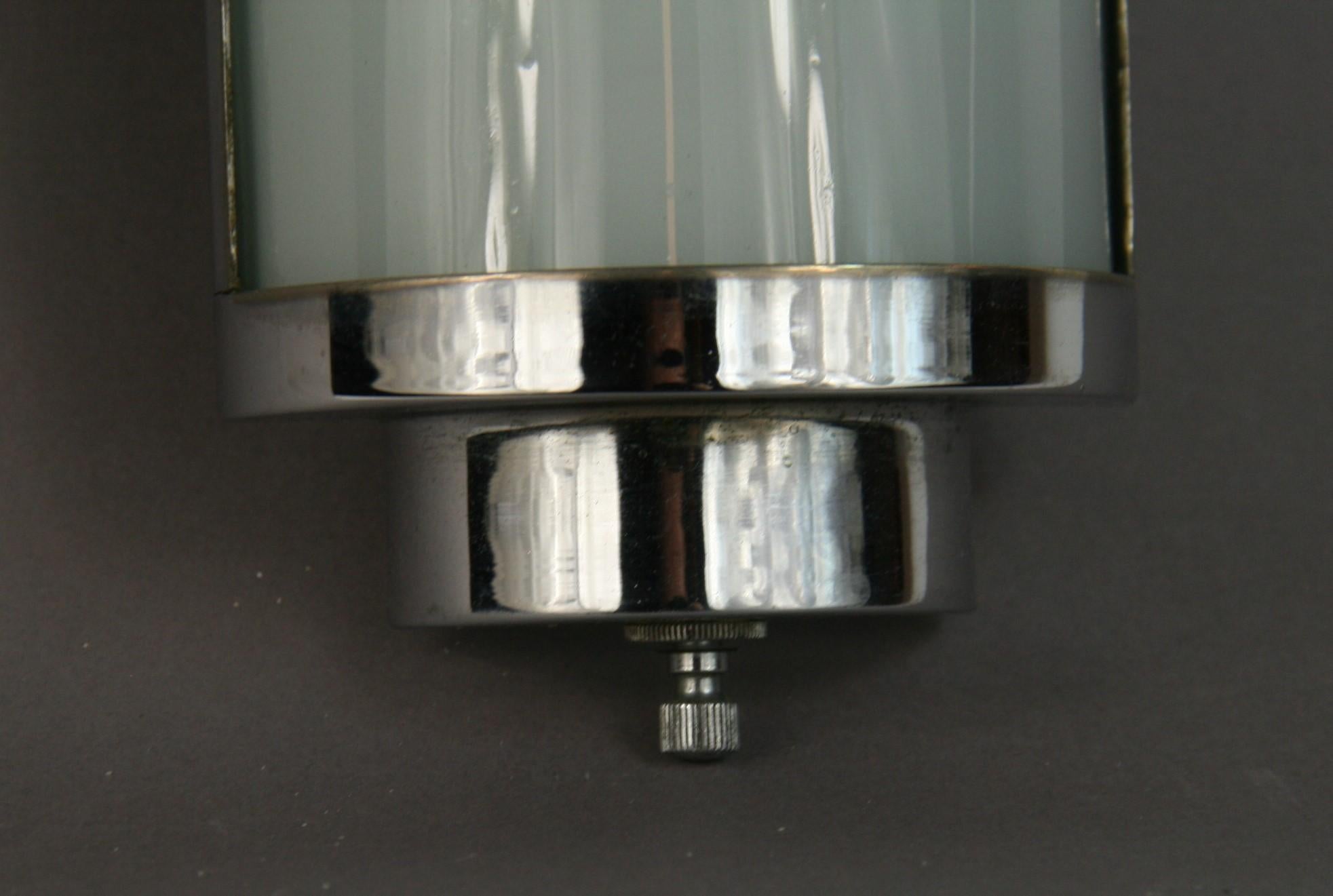 Mid-20th Century Pair of Art Deco Nickel and Glass Sconces