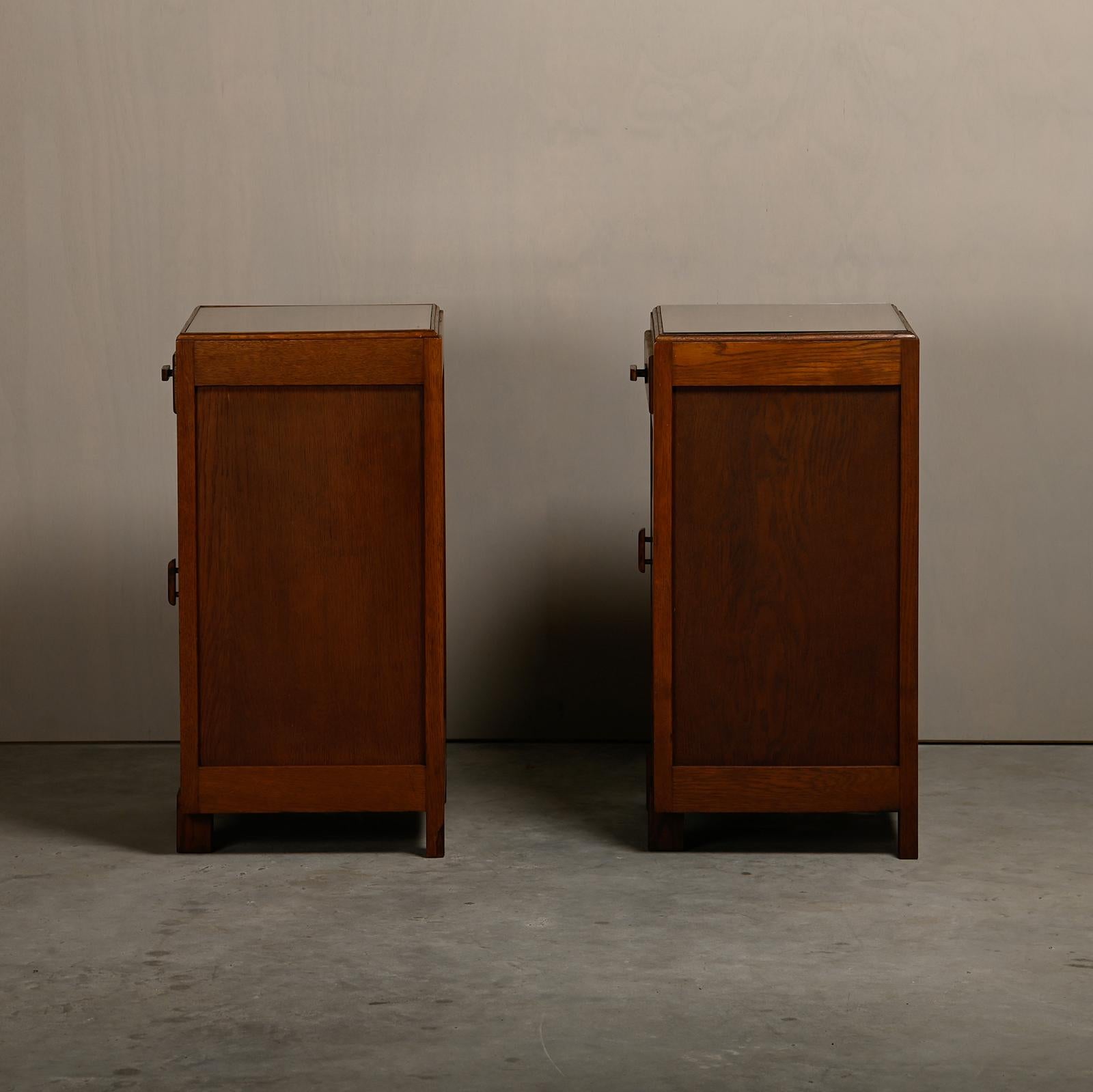 Glass Pair Art Deco Nightstands or Bedside tables, Dutch, 1930's
