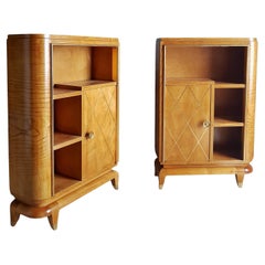 Pair Art Deco Nightstands Side Tables Maple Style Leleu, France, 1935
