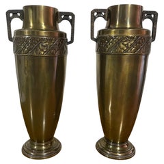 Pair Art Deco of brass amphora-shaped vases