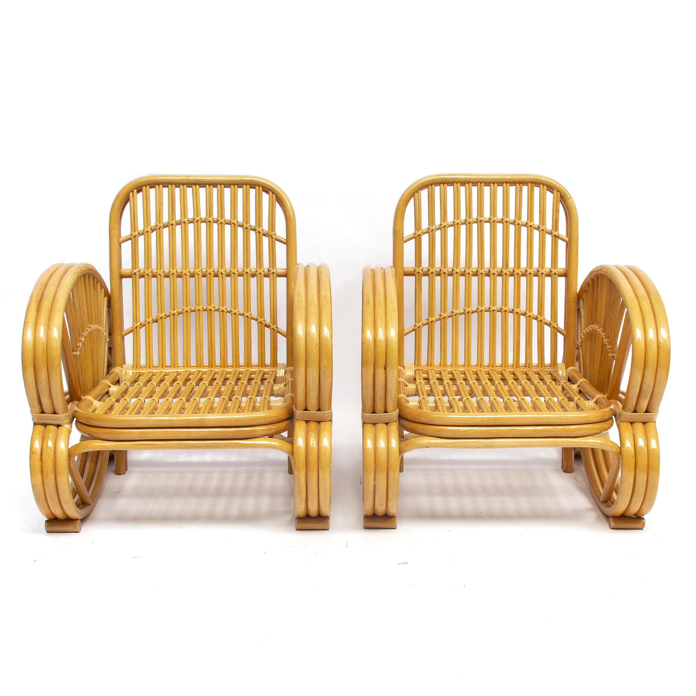 Hollywood Regency Pair of Art Deco of Rattan and Wicker Armchairs