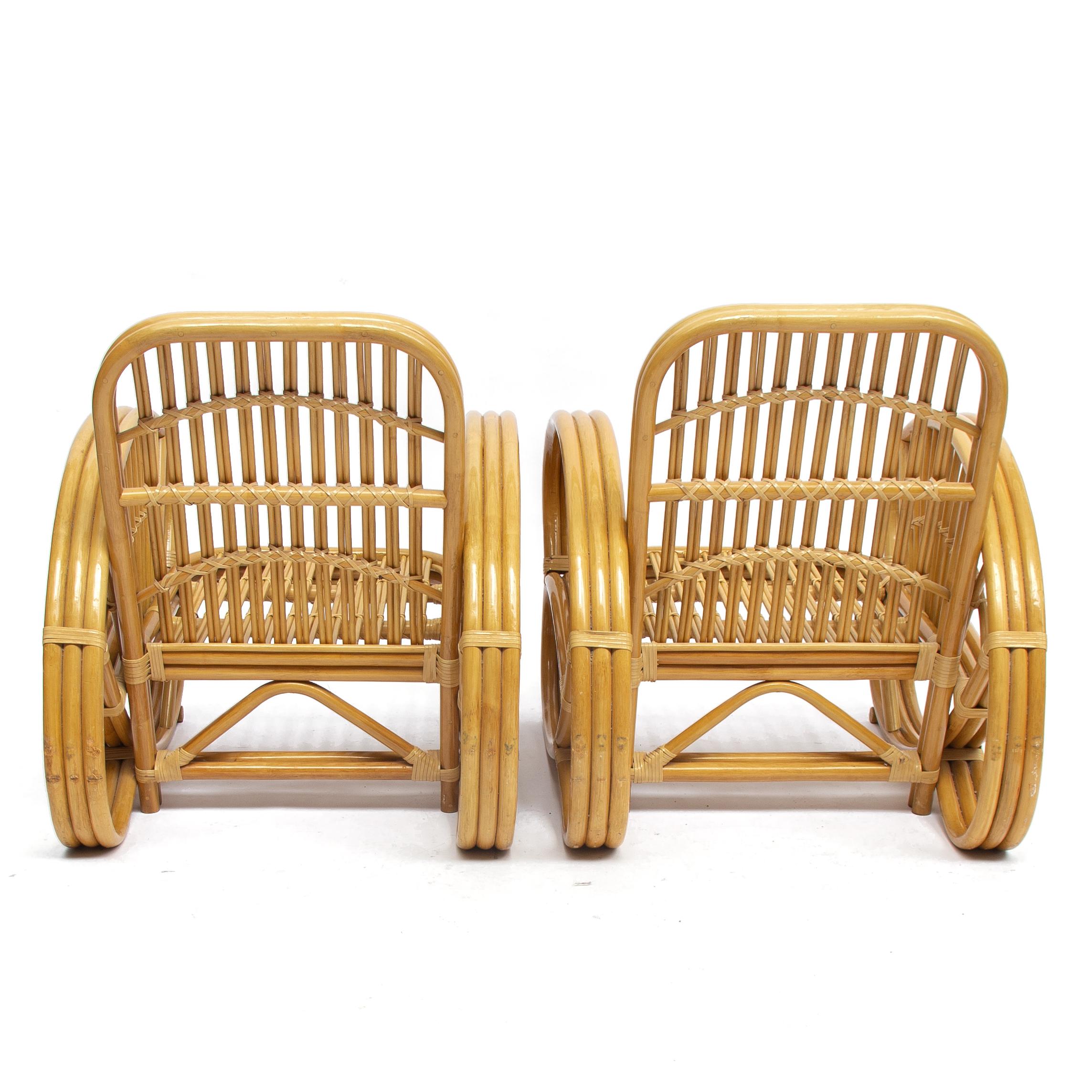 Indonesian Pair of Art Deco of Rattan and Wicker Armchairs