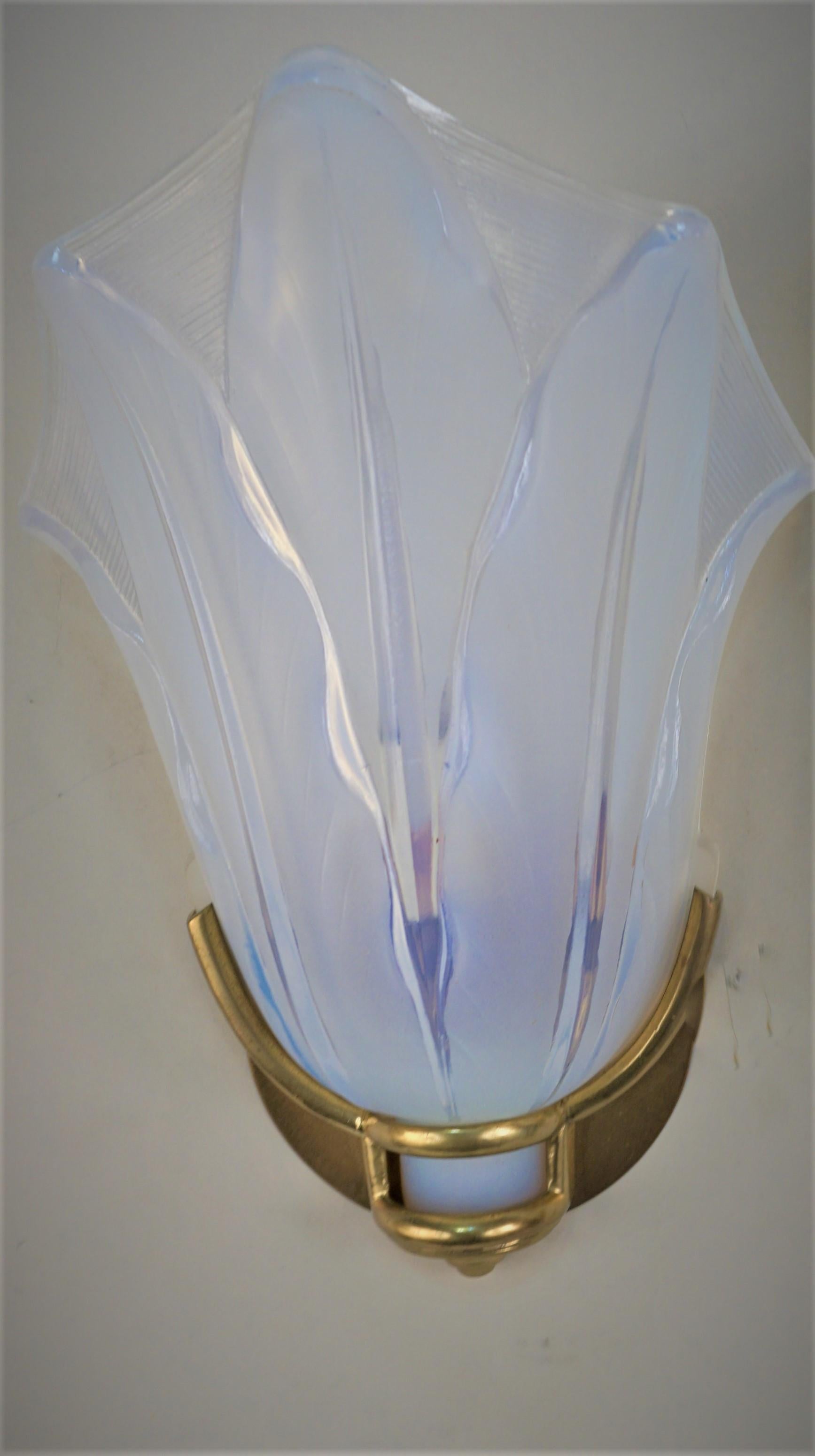 Pair Art Deco Opalescent Glass Wall Sconces by Ezan For Sale 2