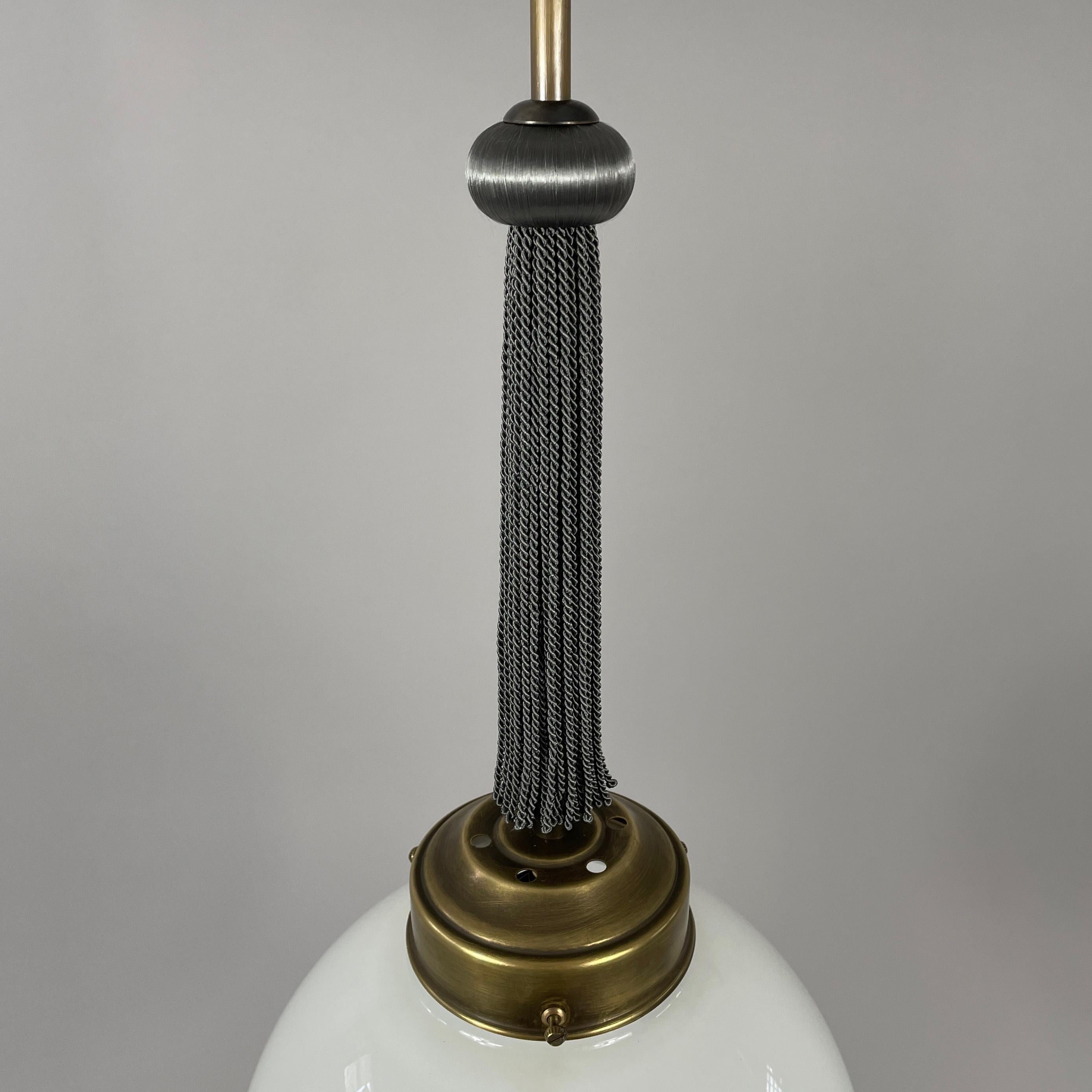 Pair Art Deco Opaline Glass, Brass & Fabric Pendants, Germany 1930s 1