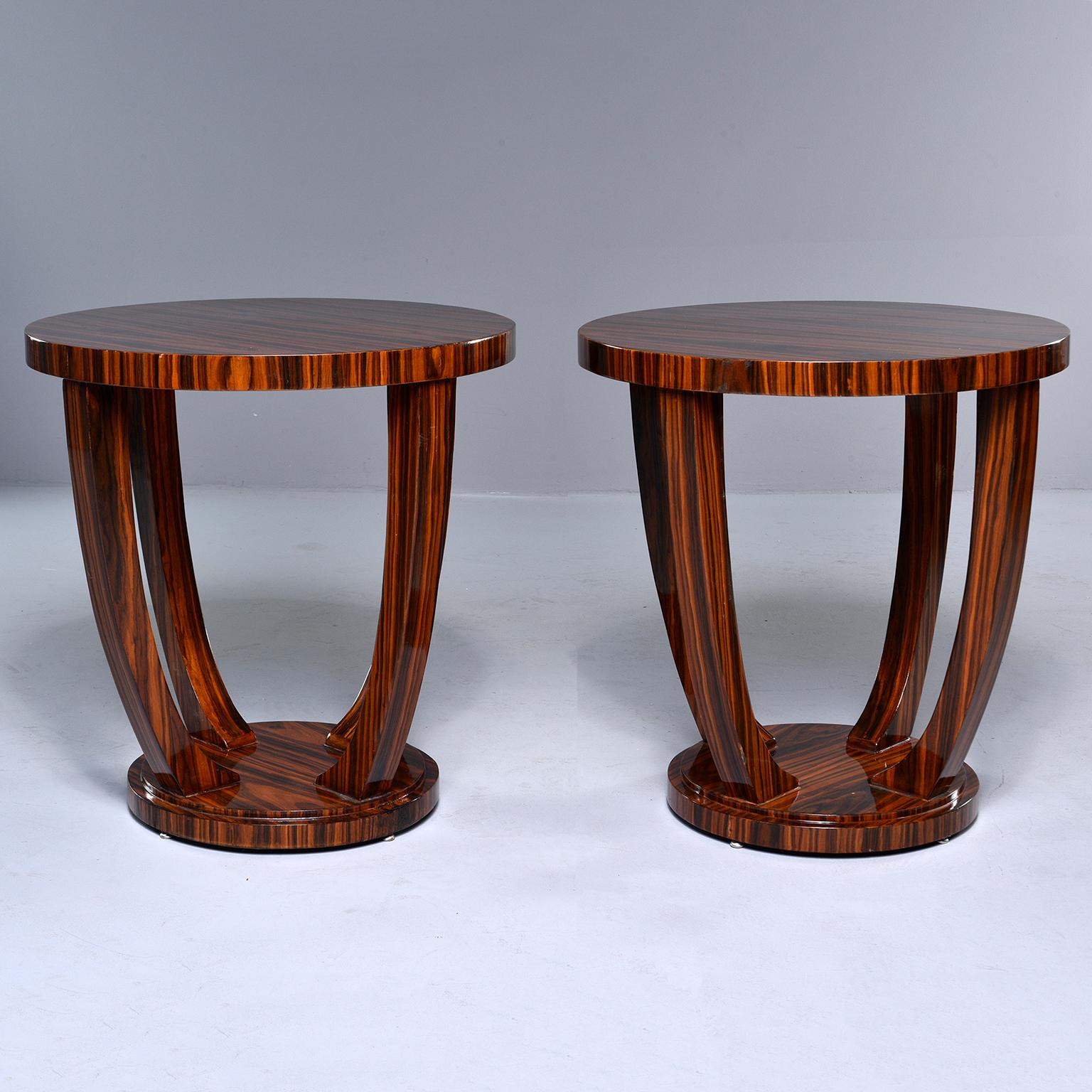 French Pair of Art Deco Style Palisander Round Side Tables