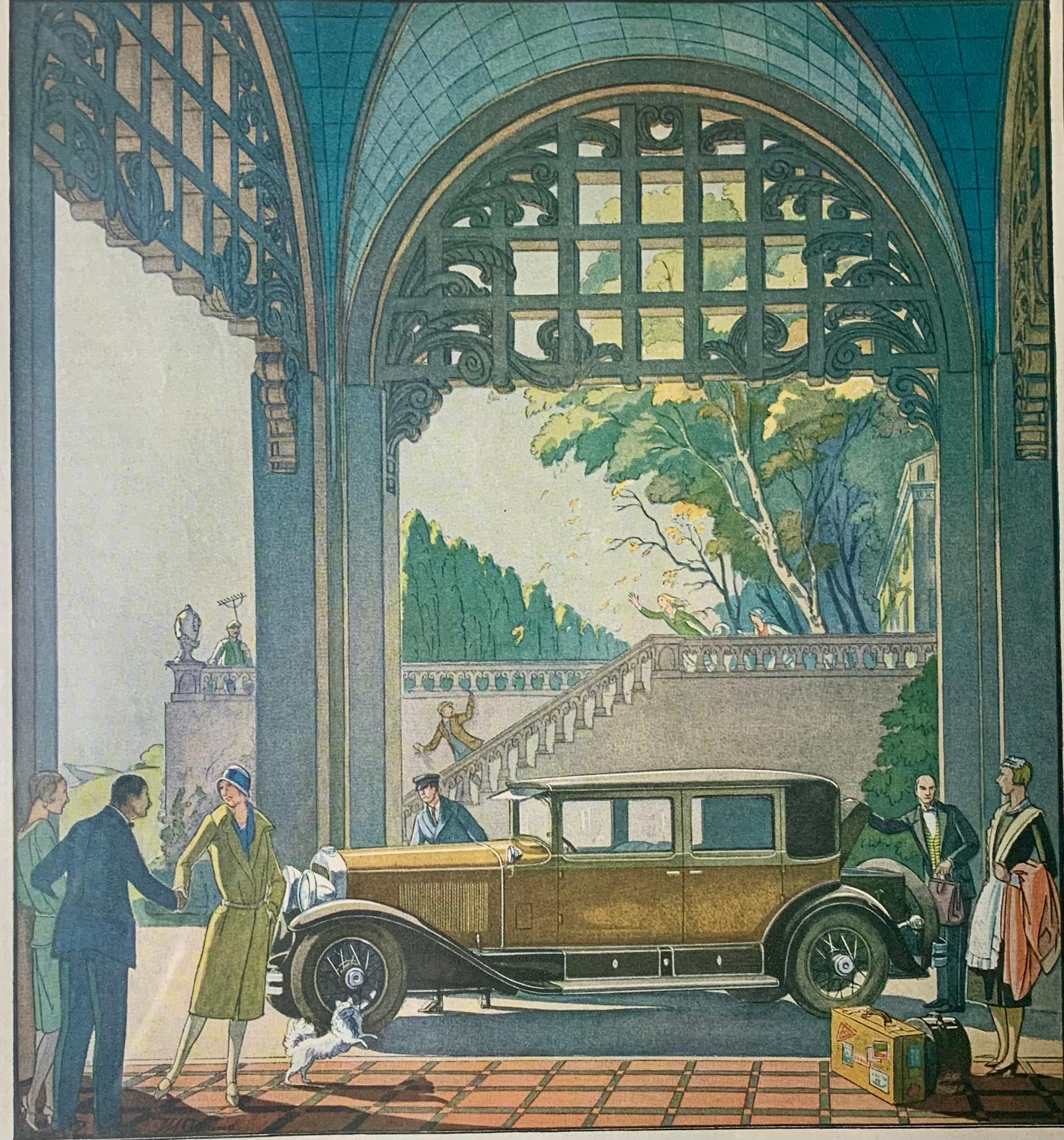 Cadillac La Salle Fleetwood und Fisher Fleetwood 1920er Jahre Vintage Saturday Evening Post Werbung druckt
1928 und 1929
Die erste zeigt ein stilvolles Bild eines eleganten Cadillac La Salle Fleetwood nach einem Originalgemälde von Joseph Urban vom