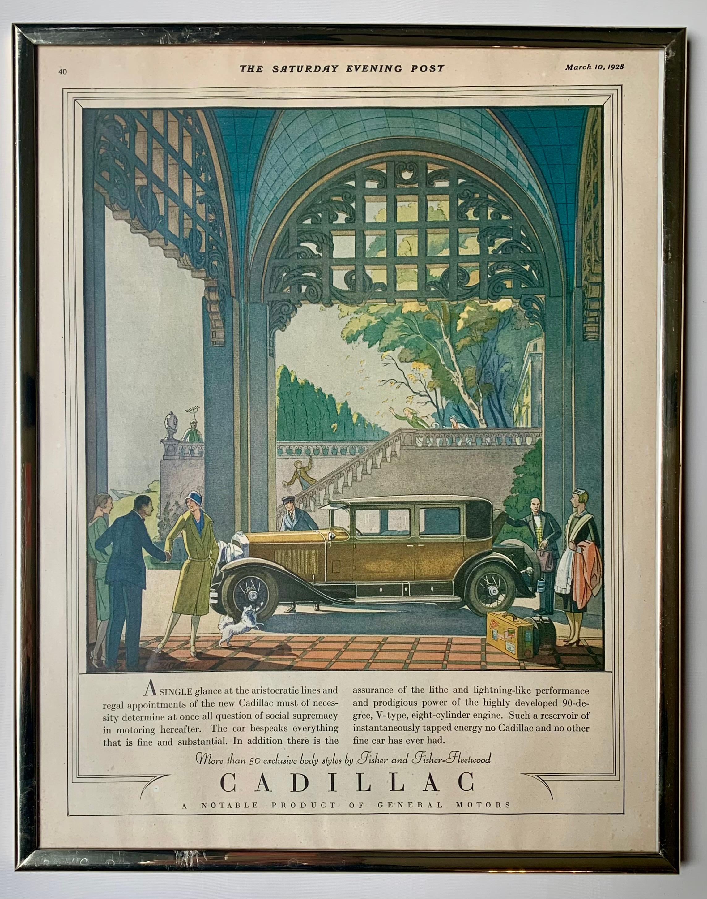 Paar Art Deco Zeitraum Classic Vintage Cadillac Auto Werbung Drucke, 1928, 1929 (amerikanisch) im Angebot