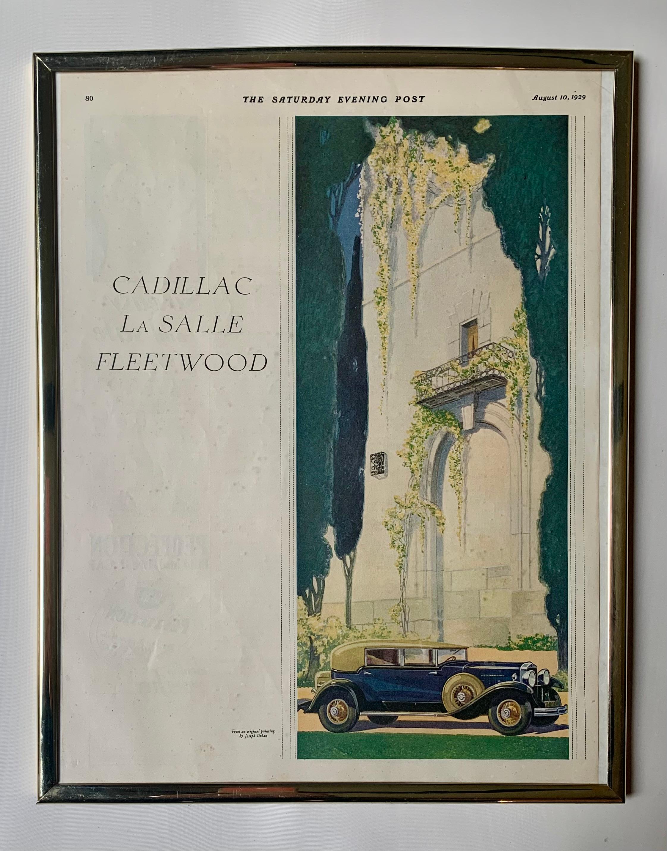 Paar Art Deco Zeitraum Classic Vintage Cadillac Auto Werbung Drucke, 1928, 1929 im Zustand „Gut“ im Angebot in New York, NY