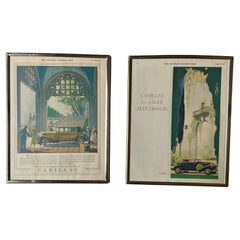 Pair Art Deco Period Classic Vintage Cadillac Car Advertising Prints, 1928, 1929