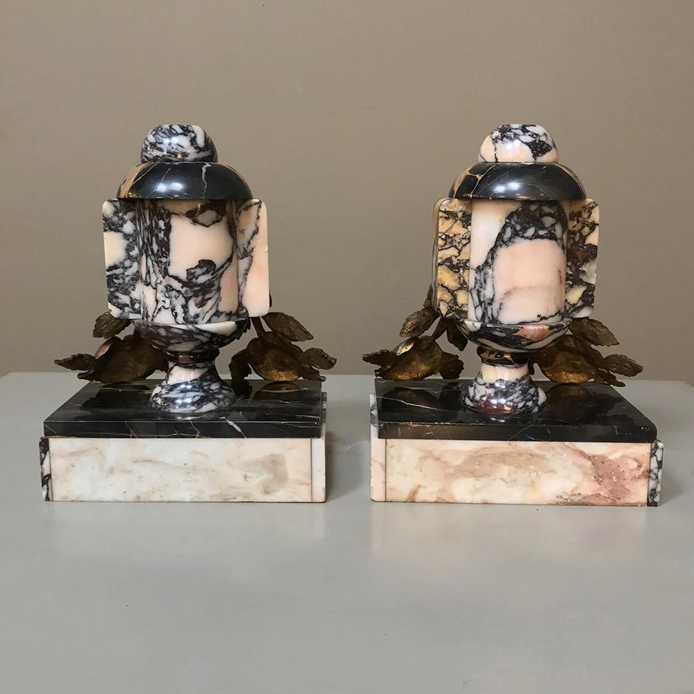Pair Art Deco Period French Bronze and Marble Cassolettes or Bookends 5