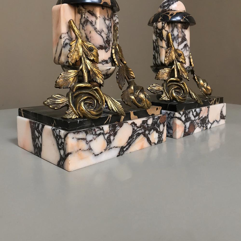 Pair Art Deco Period French Bronze and Marble Cassolettes or Bookends In Good Condition In Dallas, TX