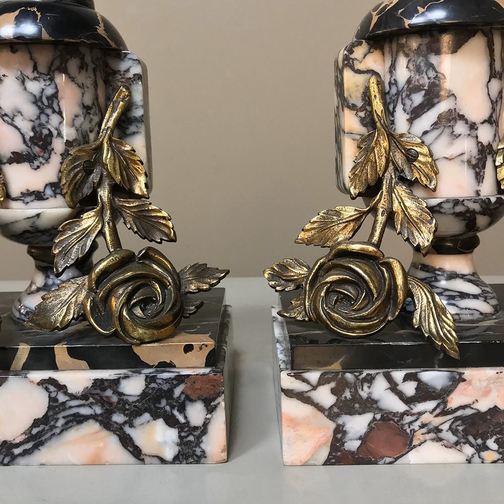 Early 20th Century Pair Art Deco Period French Bronze and Marble Cassolettes or Bookends