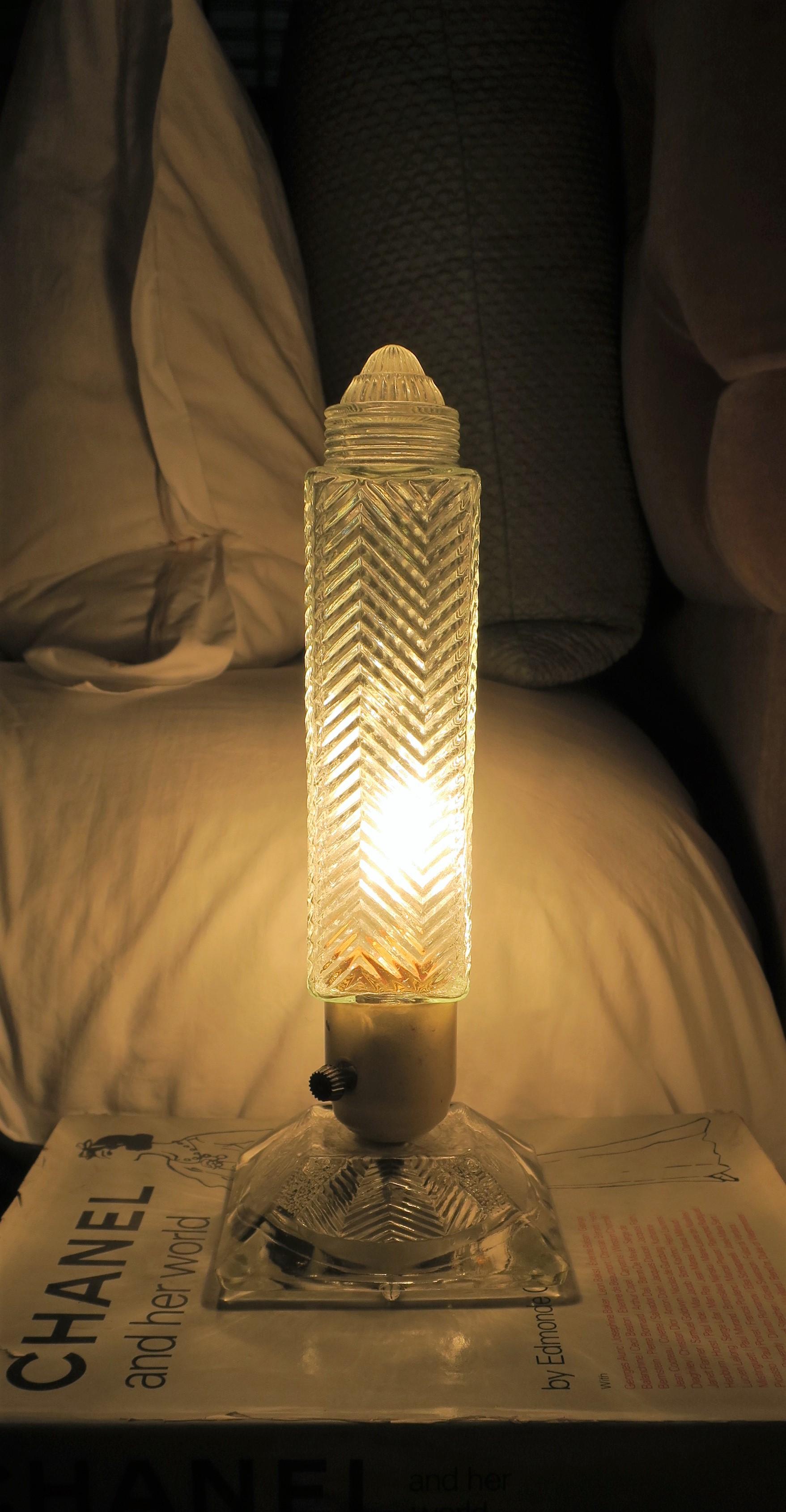Art Deco Period Glass Table or Bedside Lamps, Pair In Good Condition For Sale In New York, NY