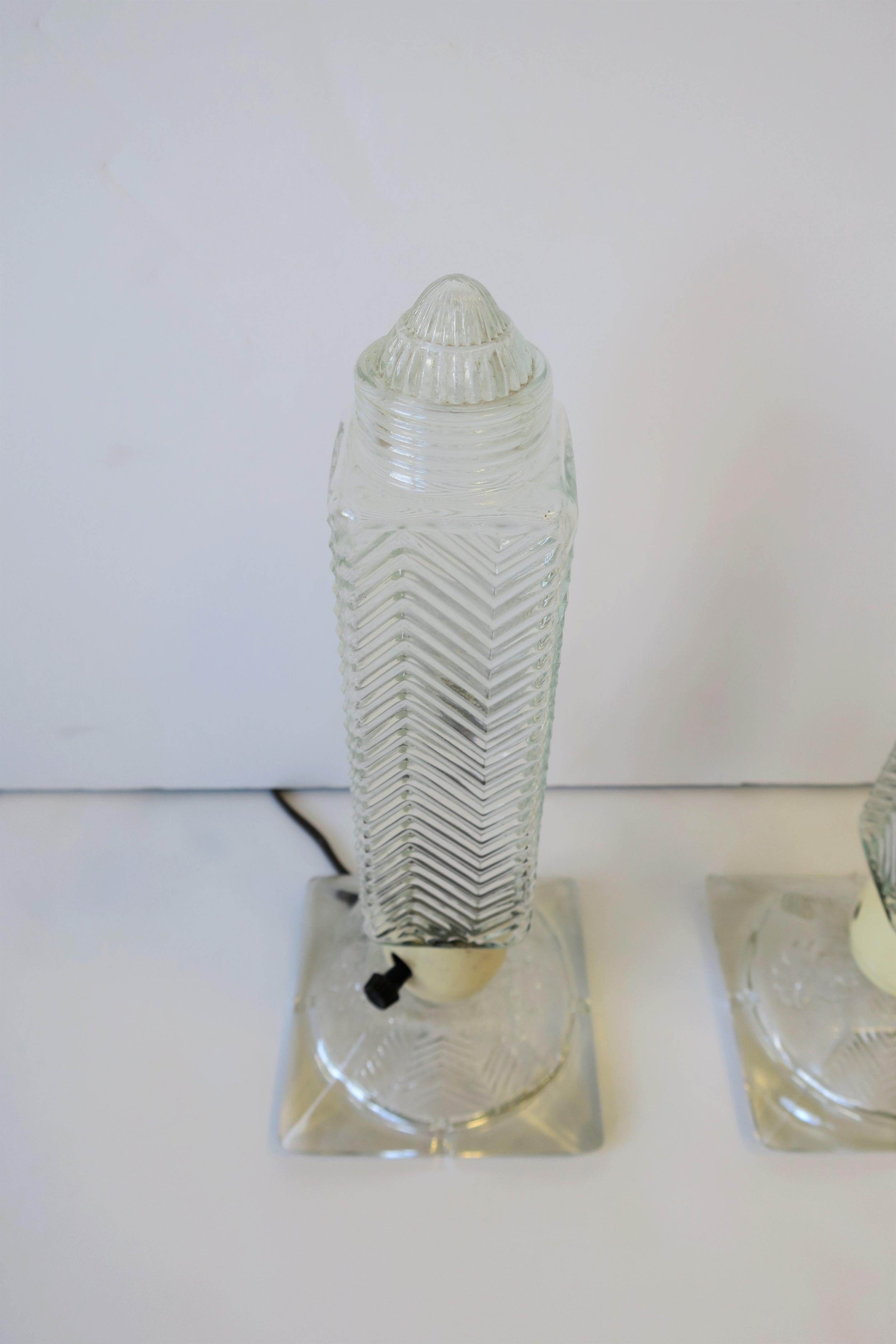 Art-Déco-Glas-Tisch- oder Nachttischlampen, Paar im Angebot 2