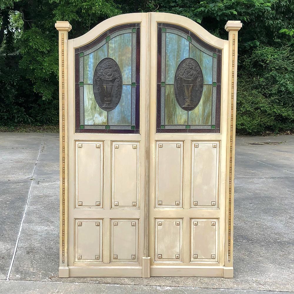 French Pair of Art Deco Period Salon Doors with Stained Glass
