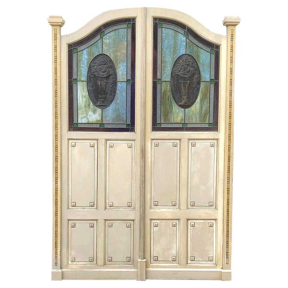 Pair of Art Deco Period Salon Doors with Stained Glass
