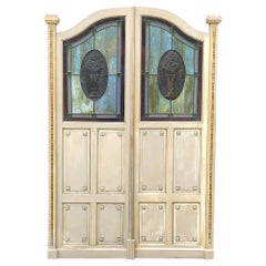 Used Pair of Art Deco Period Salon Doors with Stained Glass