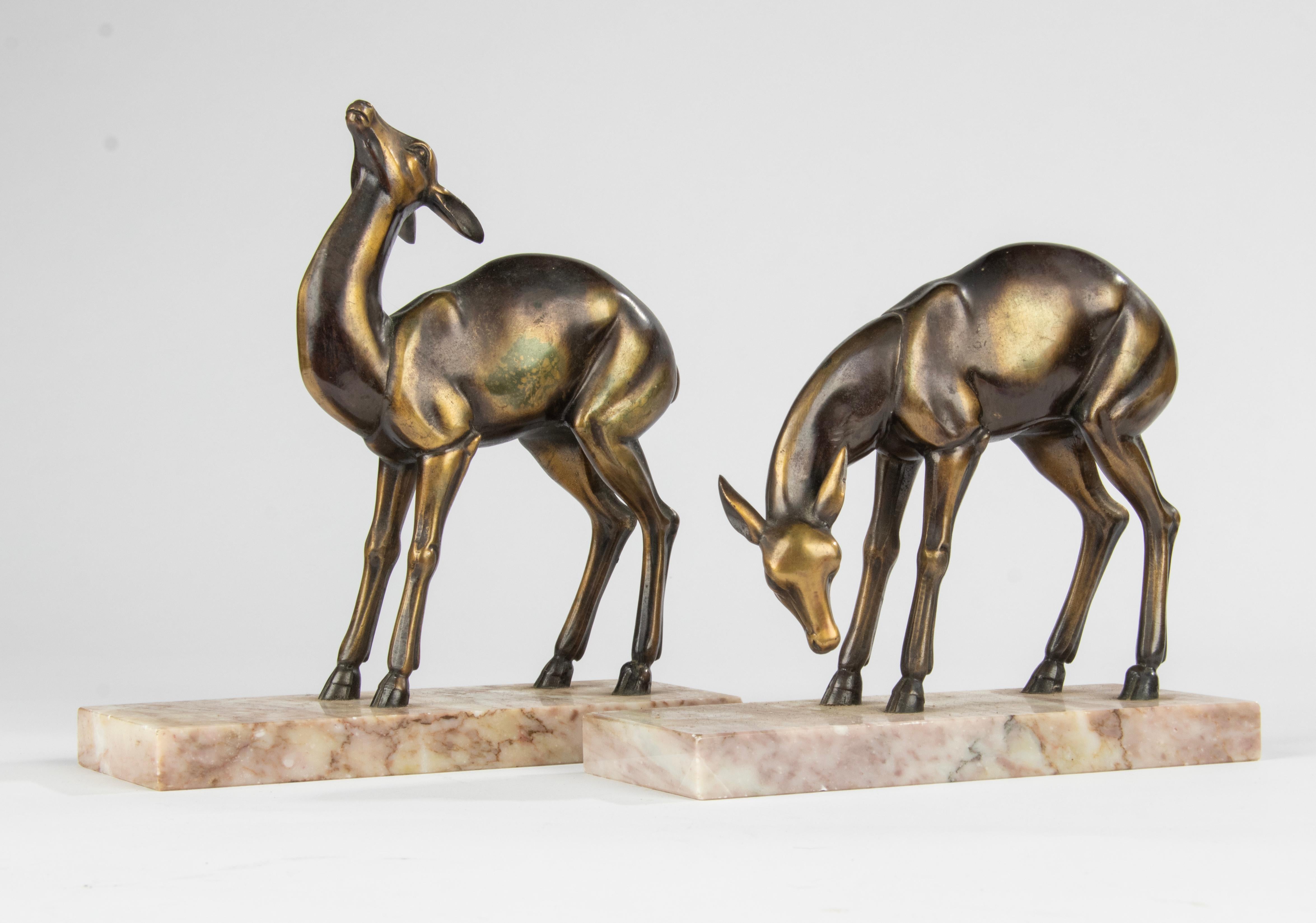 Pair Art Deco Period Spelter Bookends with Deer 5