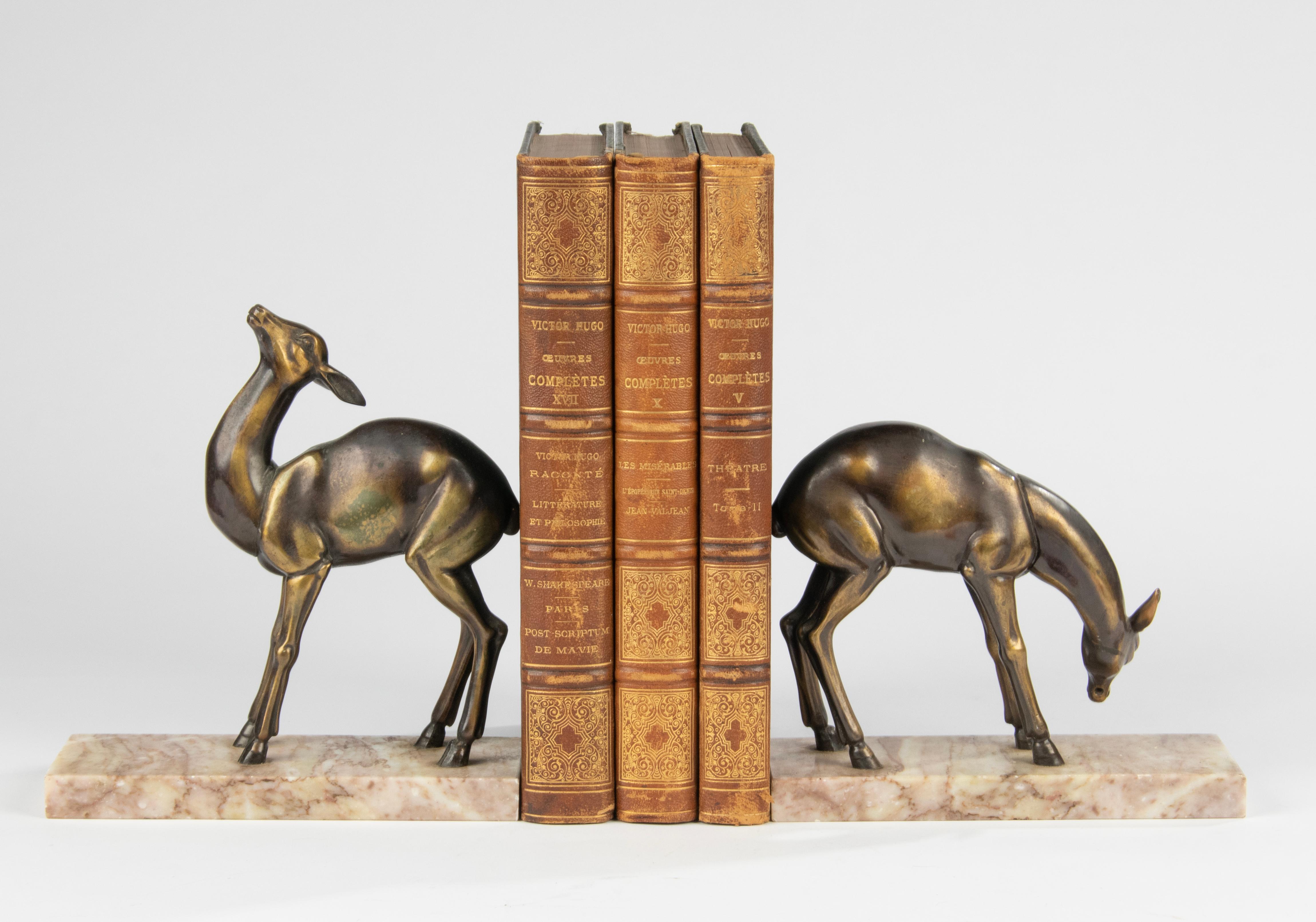 Pair Art Deco Period Spelter Bookends with Deer 7