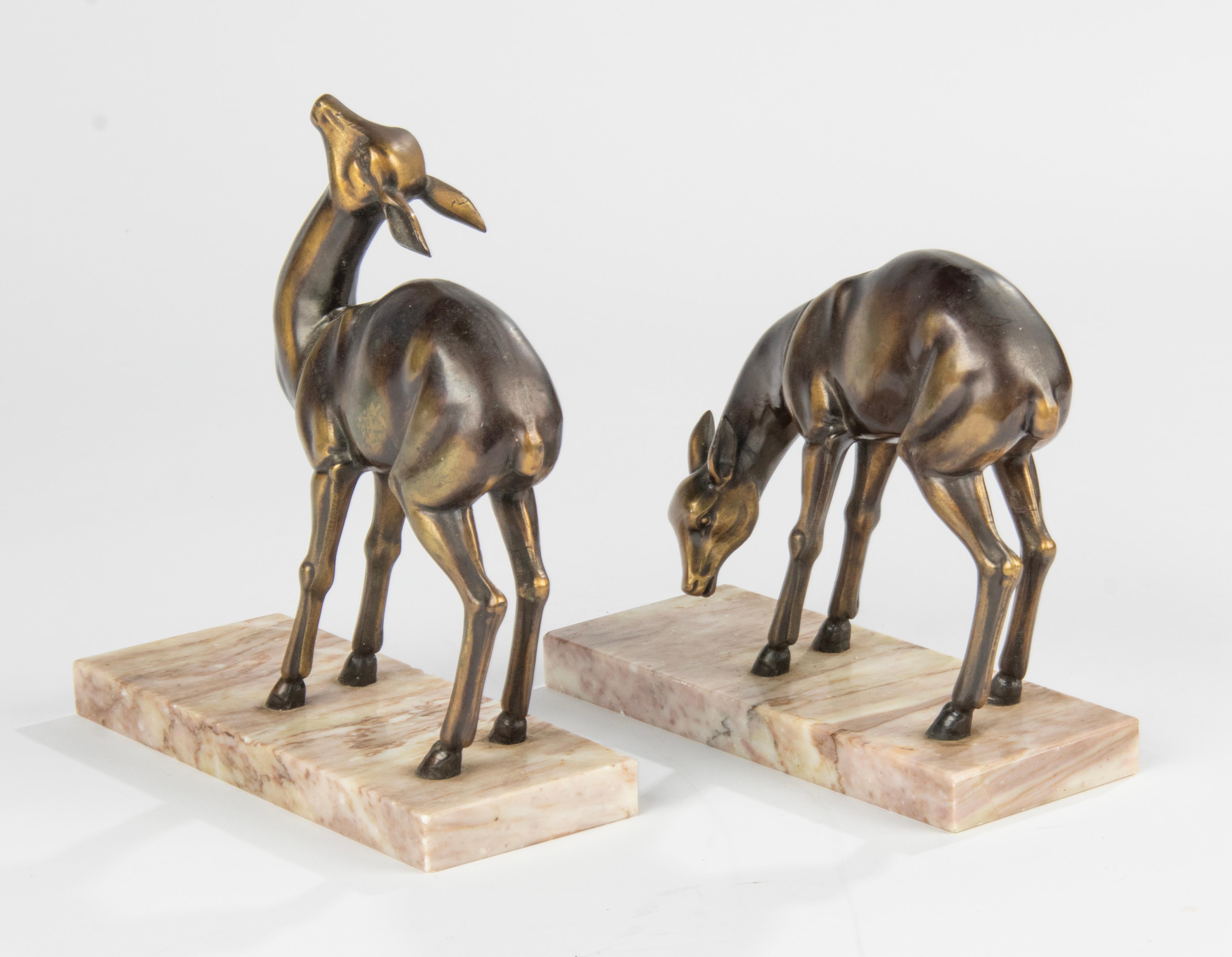Pair Art Deco Period Spelter Bookends with Deer 8