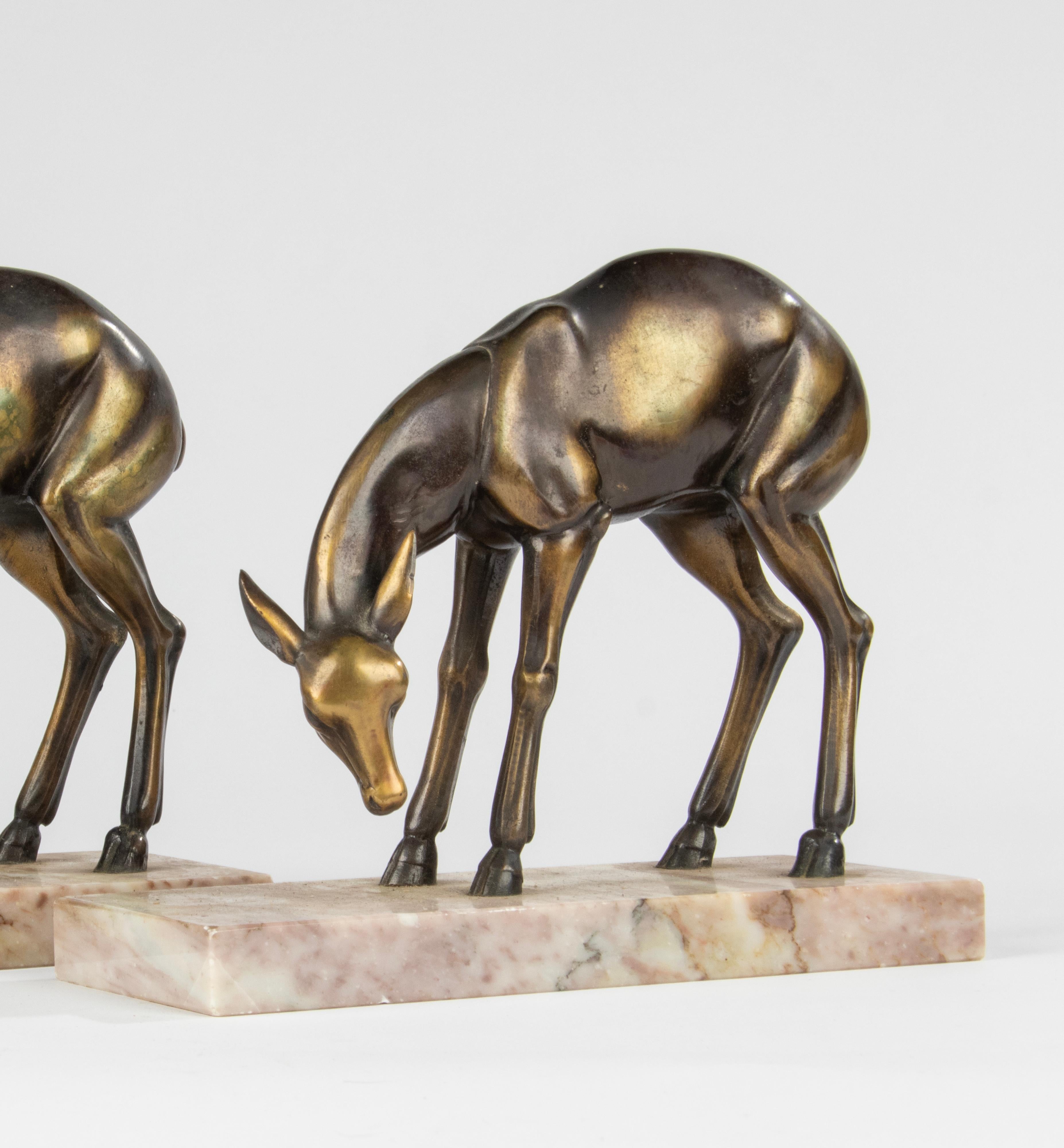 Pair Art Deco Period Spelter Bookends with Deer 13