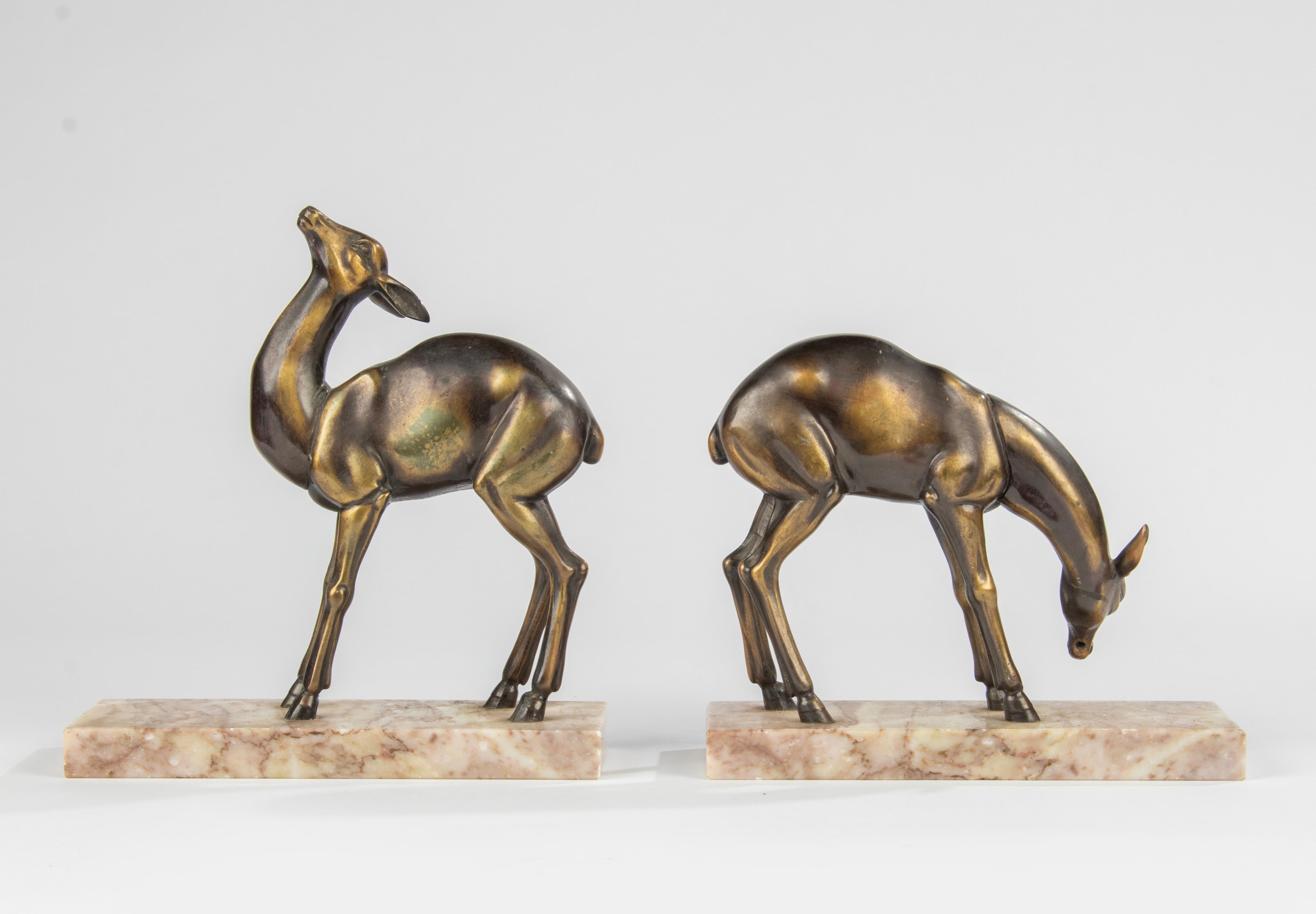 Patinated Pair Art Deco Period Spelter Bookends with Deer