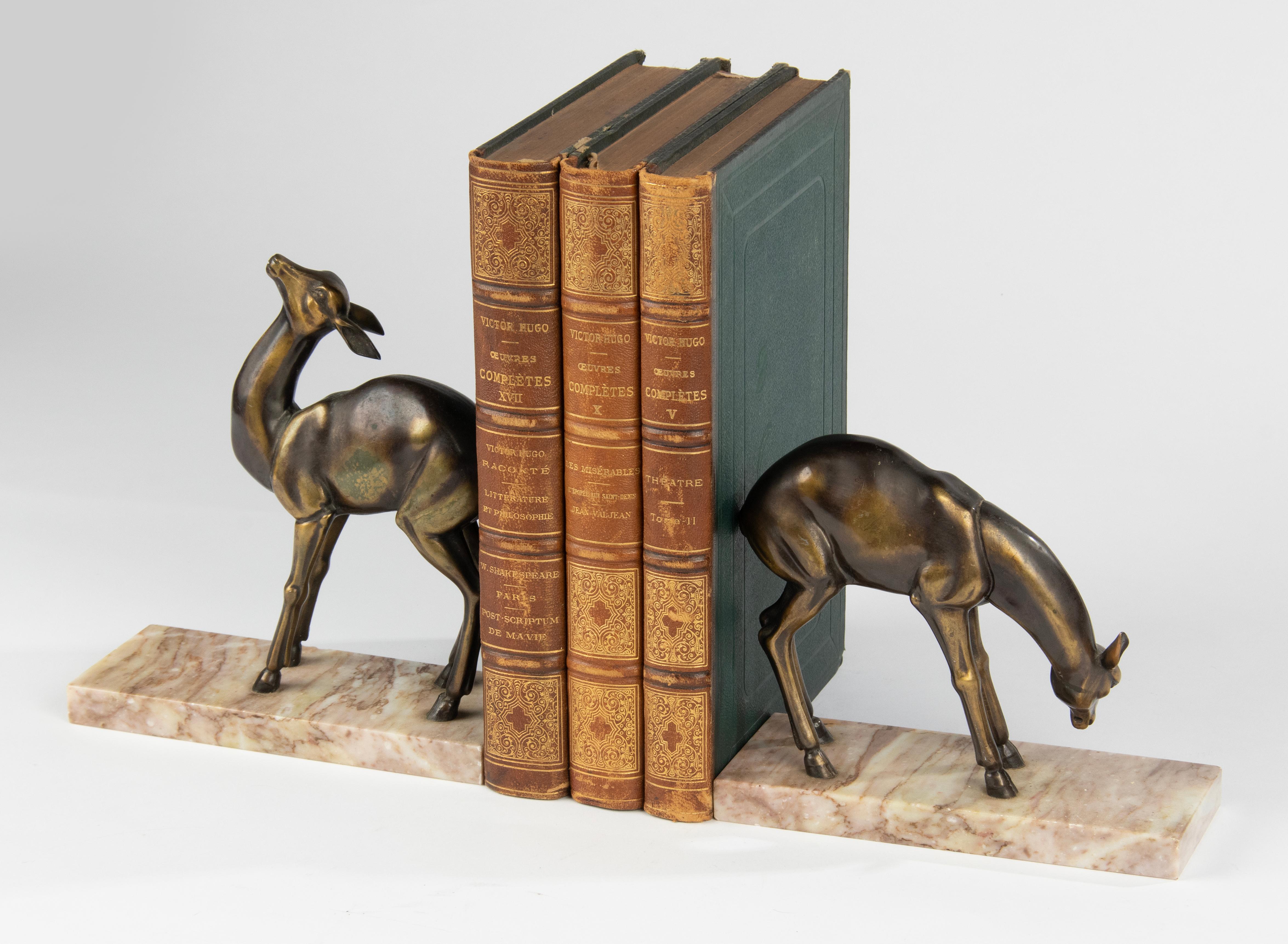 Early 20th Century Pair Art Deco Period Spelter Bookends with Deer
