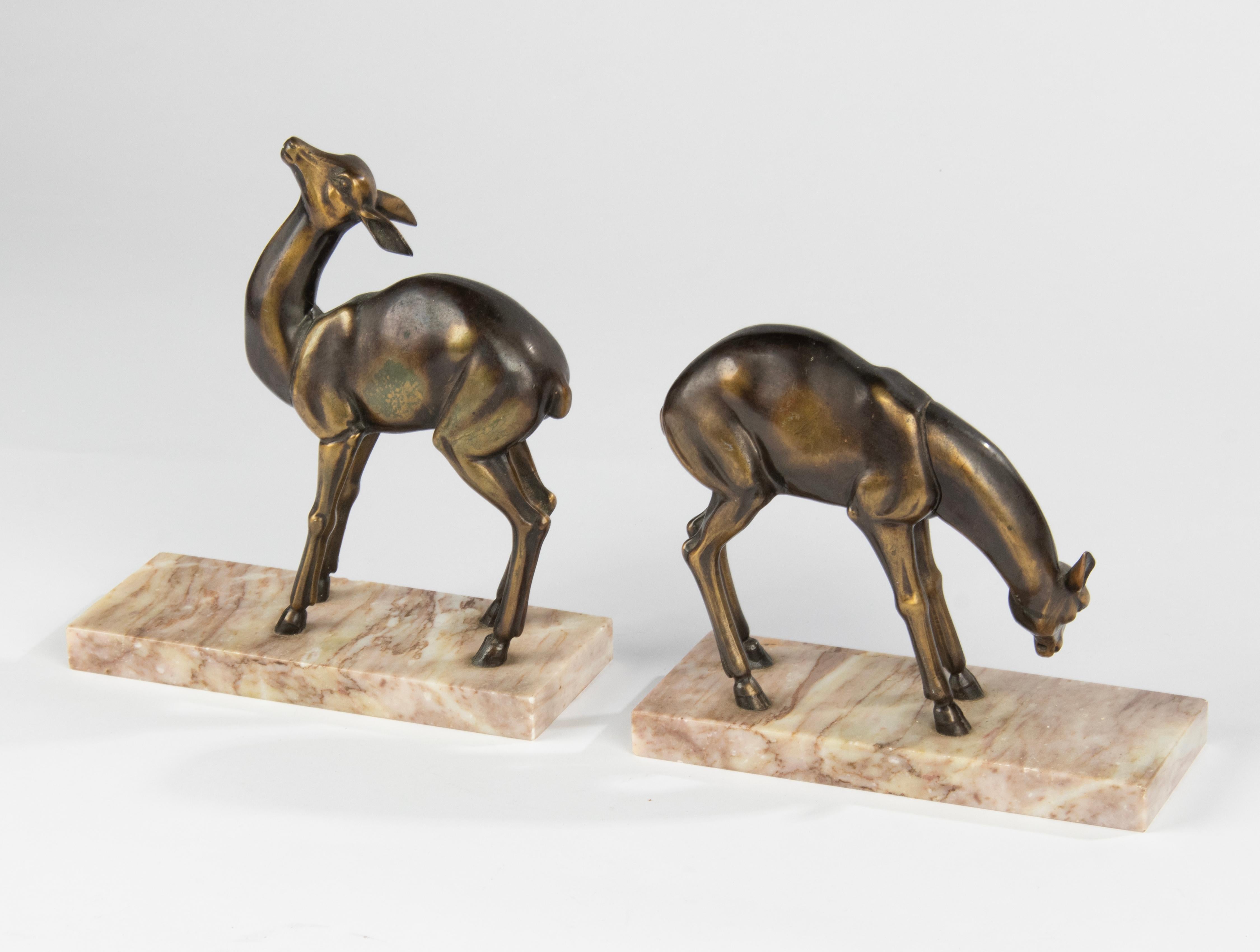 Pair Art Deco Period Spelter Bookends with Deer 1